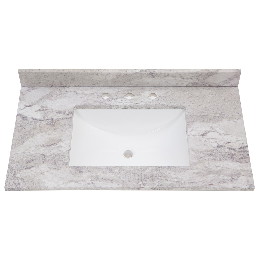 Encimera de baño de mármol cultivado Solstice de 37 pulgadas x 22 pulgadas con lavabo individual empotrado y 3 orificios de Style Selections Stone Effects R42 VT3722.