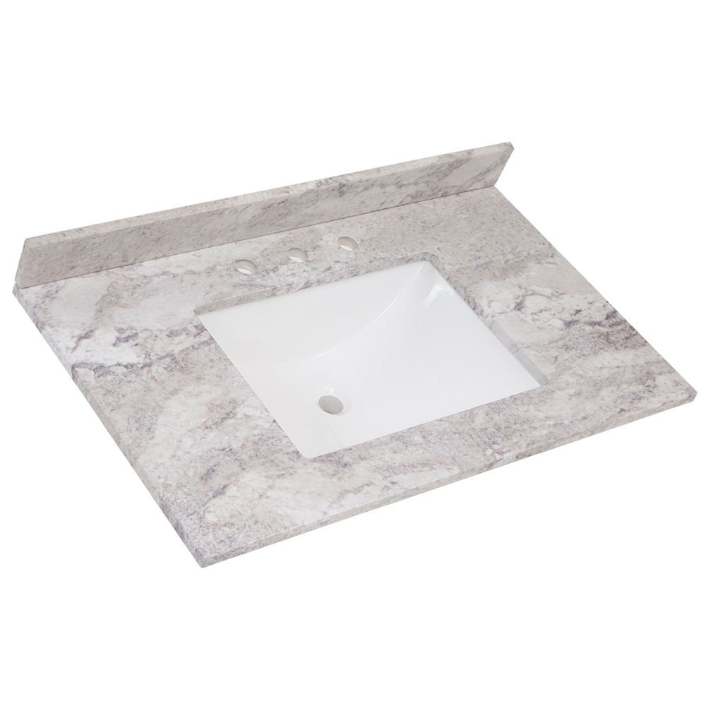 Encimera de baño de mármol cultivado Solstice de 37 pulgadas x 22 pulgadas con lavabo individual empotrado y 3 orificios de Style Selections Stone Effects R42 VT3722.