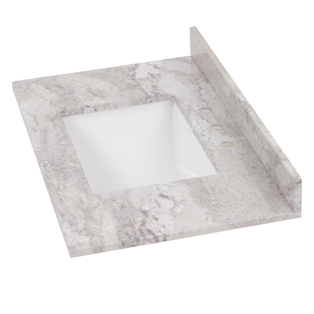 Encimera de baño de mármol cultivado Solstice de 37 pulgadas x 22 pulgadas con lavabo individual empotrado y 3 orificios de Style Selections Stone Effects R42 VT3722.