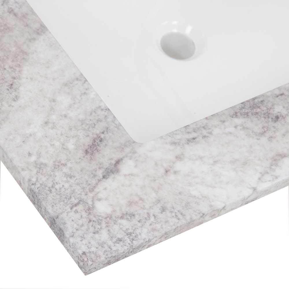 Tapa de tocador de baño de mármol cultivado Solstice de 61 pulgadas x 22 pulgadas con doble lavabo bajo encimera encastrada y 6 orificios de Style Selections Stone Effects R42 VT6122DB.