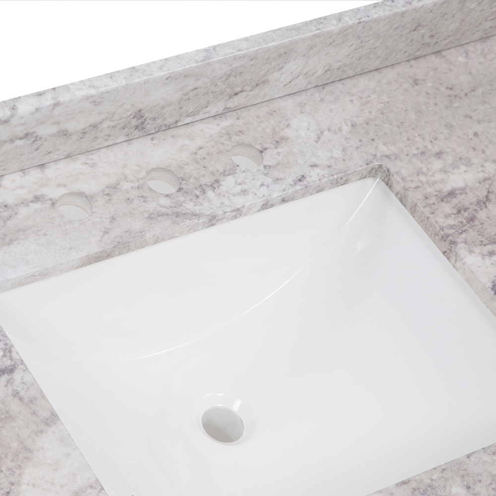 Tapa de tocador de baño de mármol cultivado Solstice de 61 pulgadas x 22 pulgadas con doble lavabo bajo encimera encastrada y 6 orificios de Style Selections Stone Effects R42 VT6122DB.
