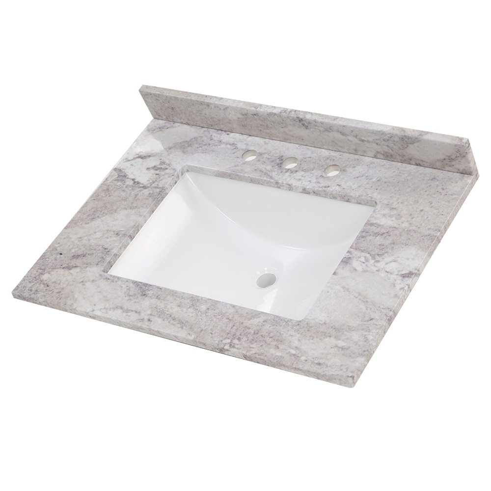 Cubierta de tocador de baño de mármol cultivado Solstice con lavabo individual bajo encimera y 3 orificios de 31 pulgadas x 22 pulgadas de Stone Effects de Style Selections.
