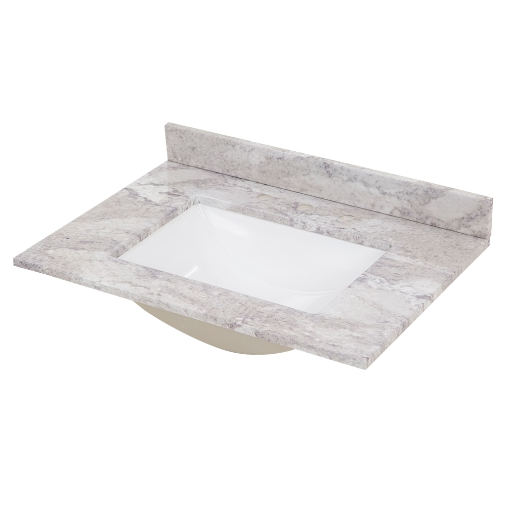 Cubierta de tocador de baño de mármol cultivado Solstice con lavabo individual bajo encimera y 3 orificios de 31 pulgadas x 22 pulgadas de Stone Effects de Style Selections.