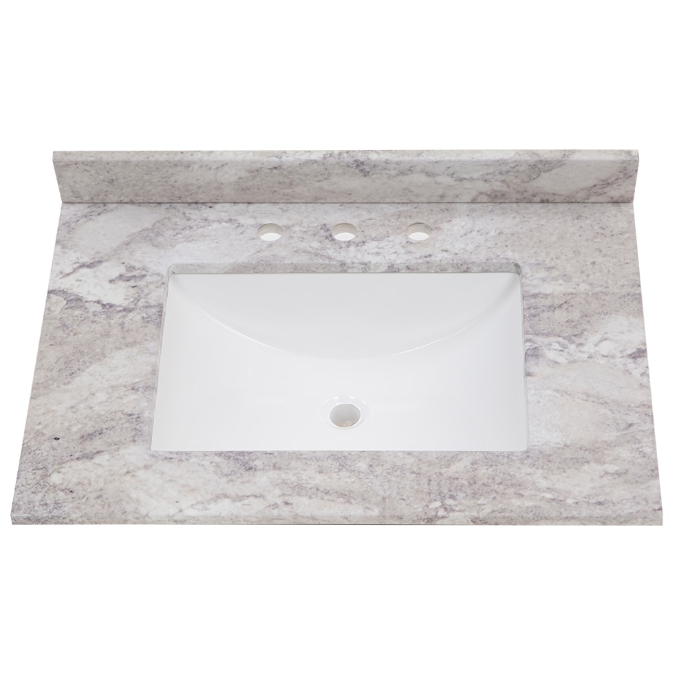 Cubierta de tocador de baño de mármol cultivado Solstice con lavabo individual bajo encimera y 3 orificios de 31 pulgadas x 22 pulgadas de Stone Effects de Style Selections.