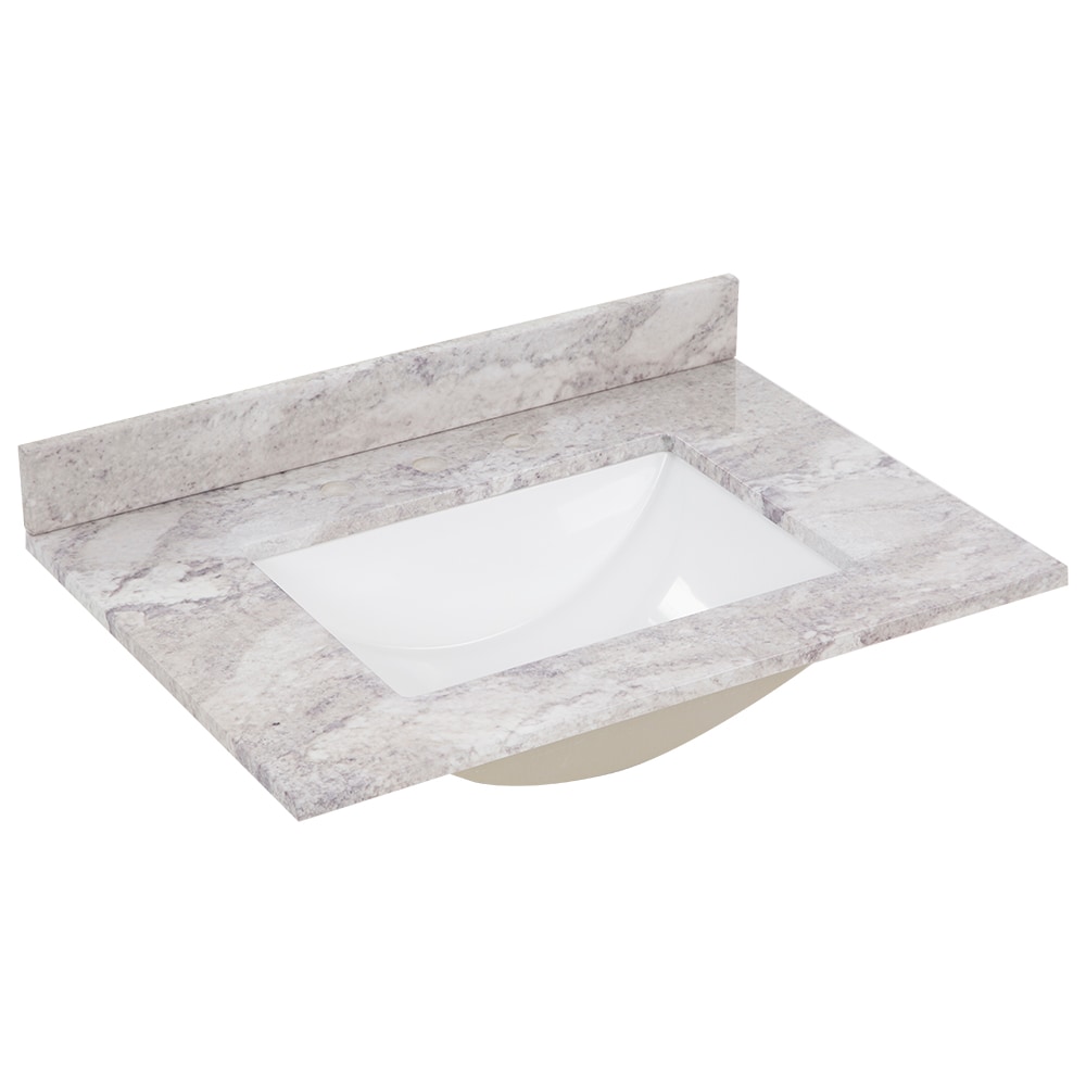 Cubierta de tocador de baño de mármol cultivado Solstice con lavabo individual bajo encimera y 3 orificios de 31 pulgadas x 22 pulgadas de Stone Effects de Style Selections.
