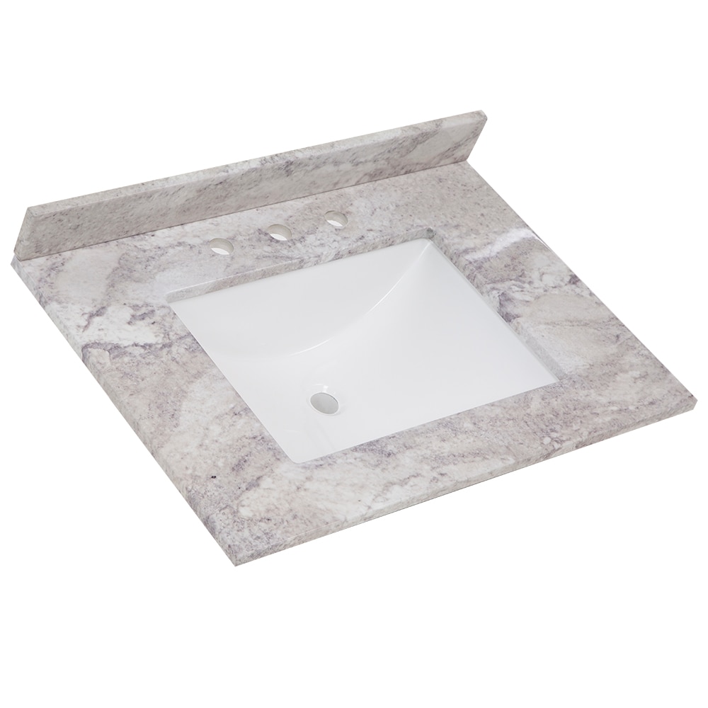 Cubierta de tocador de baño de mármol cultivado Solstice con lavabo individual bajo encimera y 3 orificios de 31 pulgadas x 22 pulgadas de Stone Effects de Style Selections.