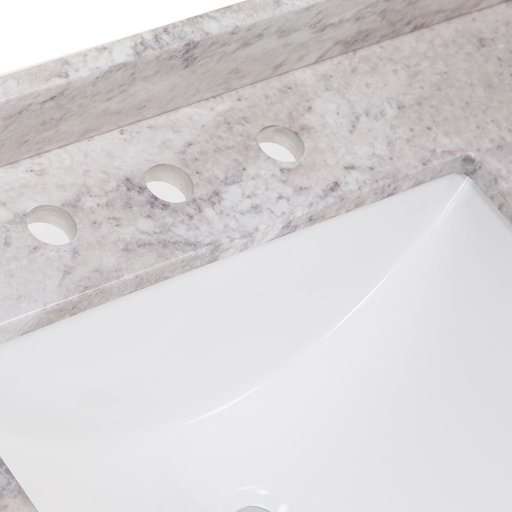 Cubierta de tocador de baño de mármol cultivado Solstice con lavabo individual bajo encimera y 3 orificios de 31 pulgadas x 22 pulgadas de Stone Effects de Style Selections.