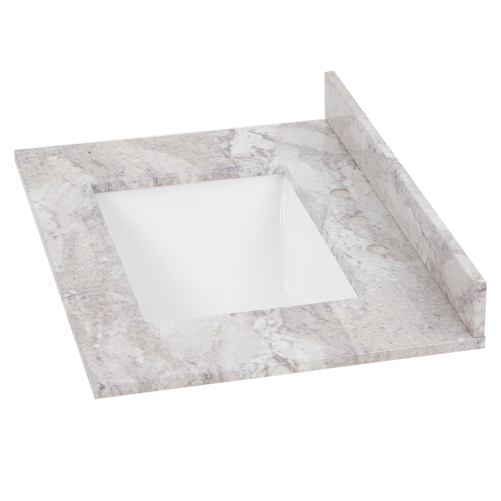 Cubierta de tocador de baño de mármol cultivado Solstice con lavabo individual bajo encimera y 3 orificios de 31 pulgadas x 22 pulgadas de Stone Effects de Style Selections.