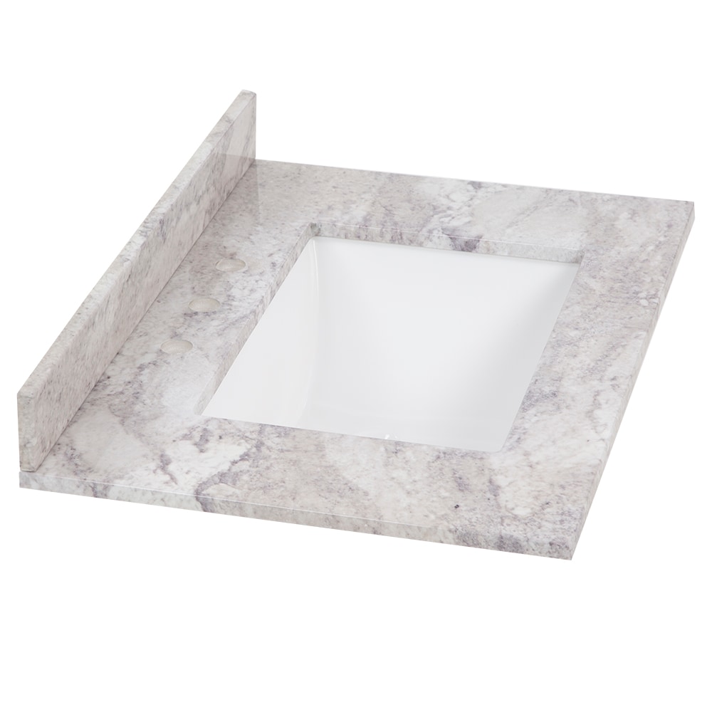 Cubierta de tocador de baño de mármol cultivado Solstice con lavabo individual bajo encimera y 3 orificios de 31 pulgadas x 22 pulgadas de Stone Effects de Style Selections.