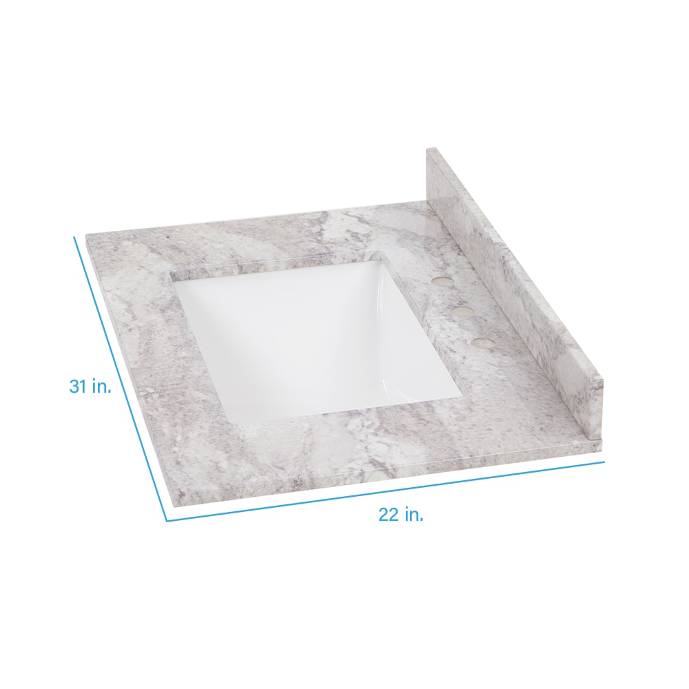 Cubierta de tocador de baño de mármol cultivado Solstice con lavabo individual bajo encimera y 3 orificios de 31 pulgadas x 22 pulgadas de Stone Effects de Style Selections.
