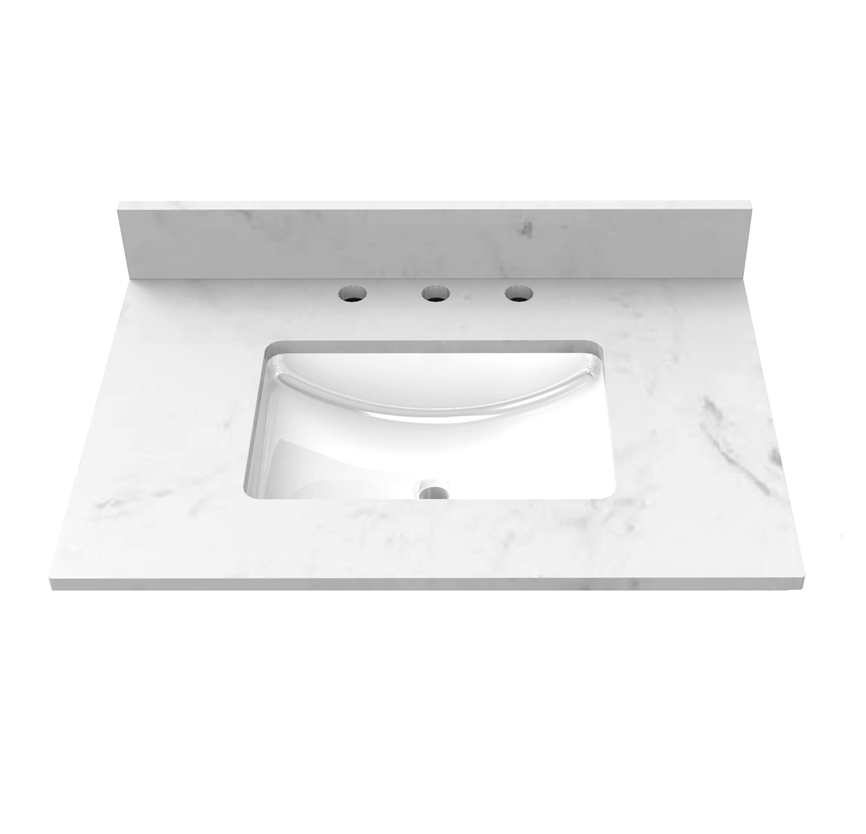 Cubierta de tocador para baño de 31 pulgadas x 22 pulgadas en Blanco Carrara con fregadero bajo encimera de 3 orificios Winette WVTLW31.