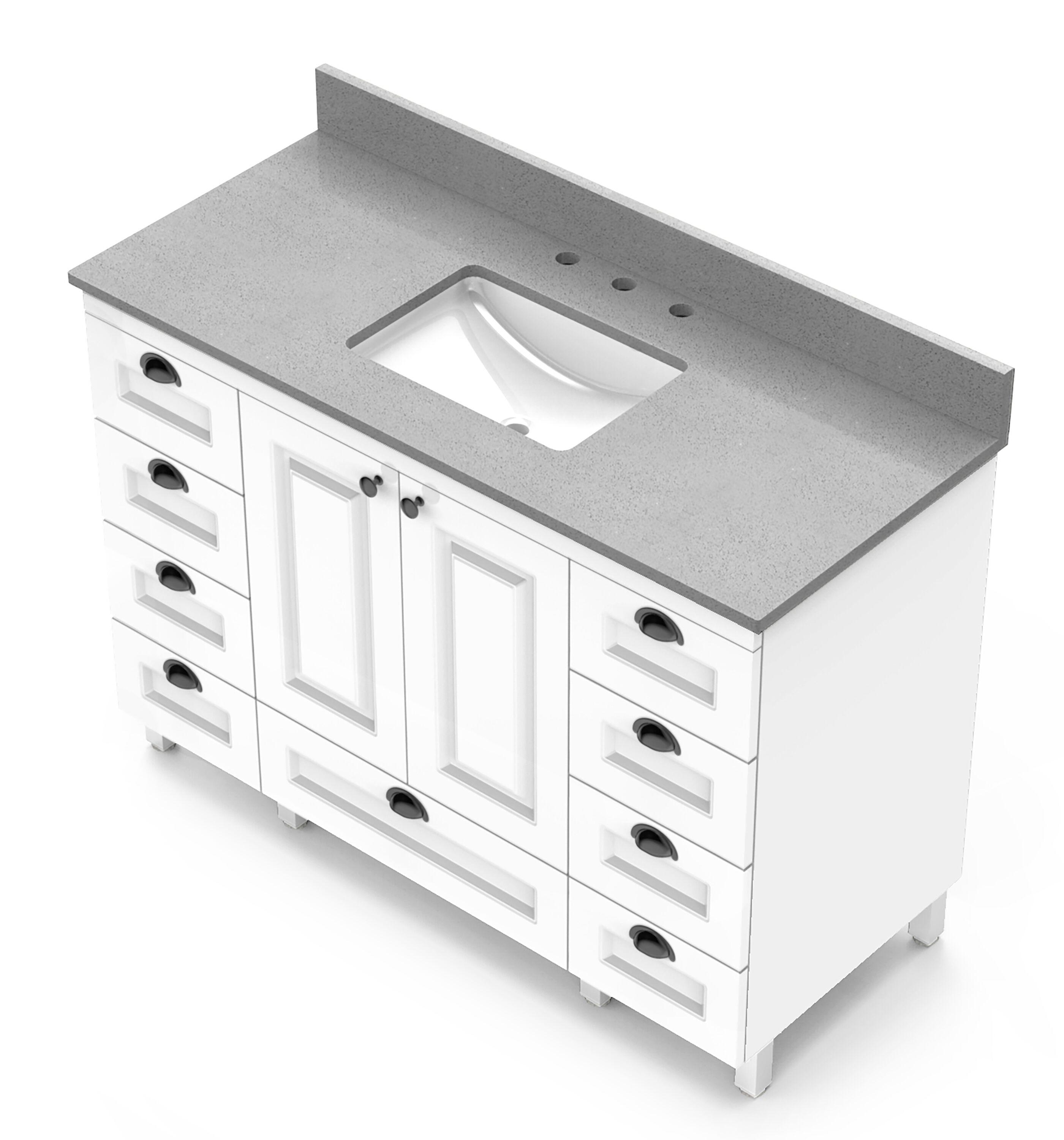 Cubierta de tocador de baño de 49 pulgadas x 22 pulgadas en color gris para lavabo individual empotrado Winette de 3 orificios
