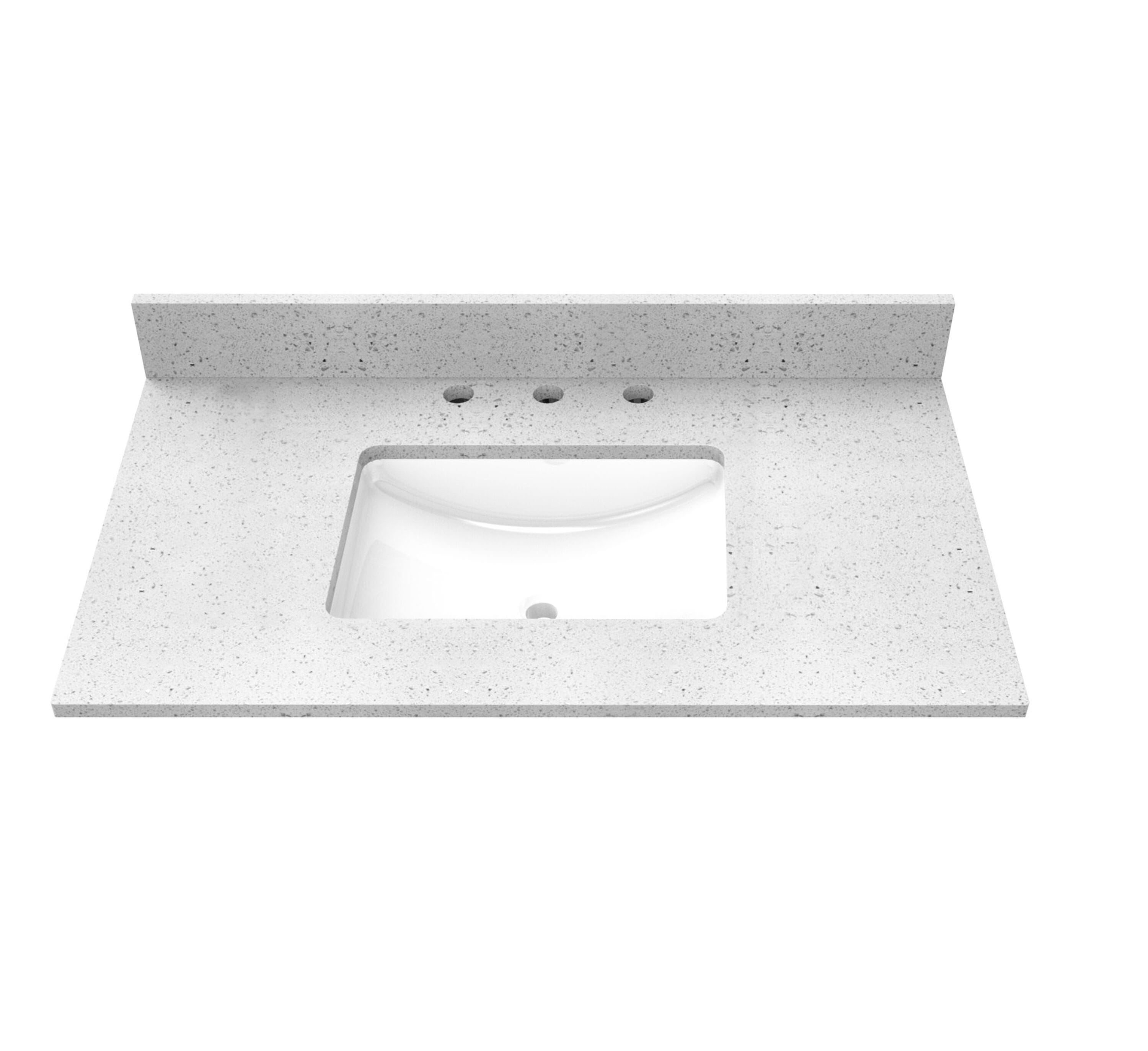 Tapa de tocador de baño en color "Pimienta Blanca" bajo cubierta de 37 pulgadas x 22 pulgadas con un solo lavamanos y 3 orificios de montaje.