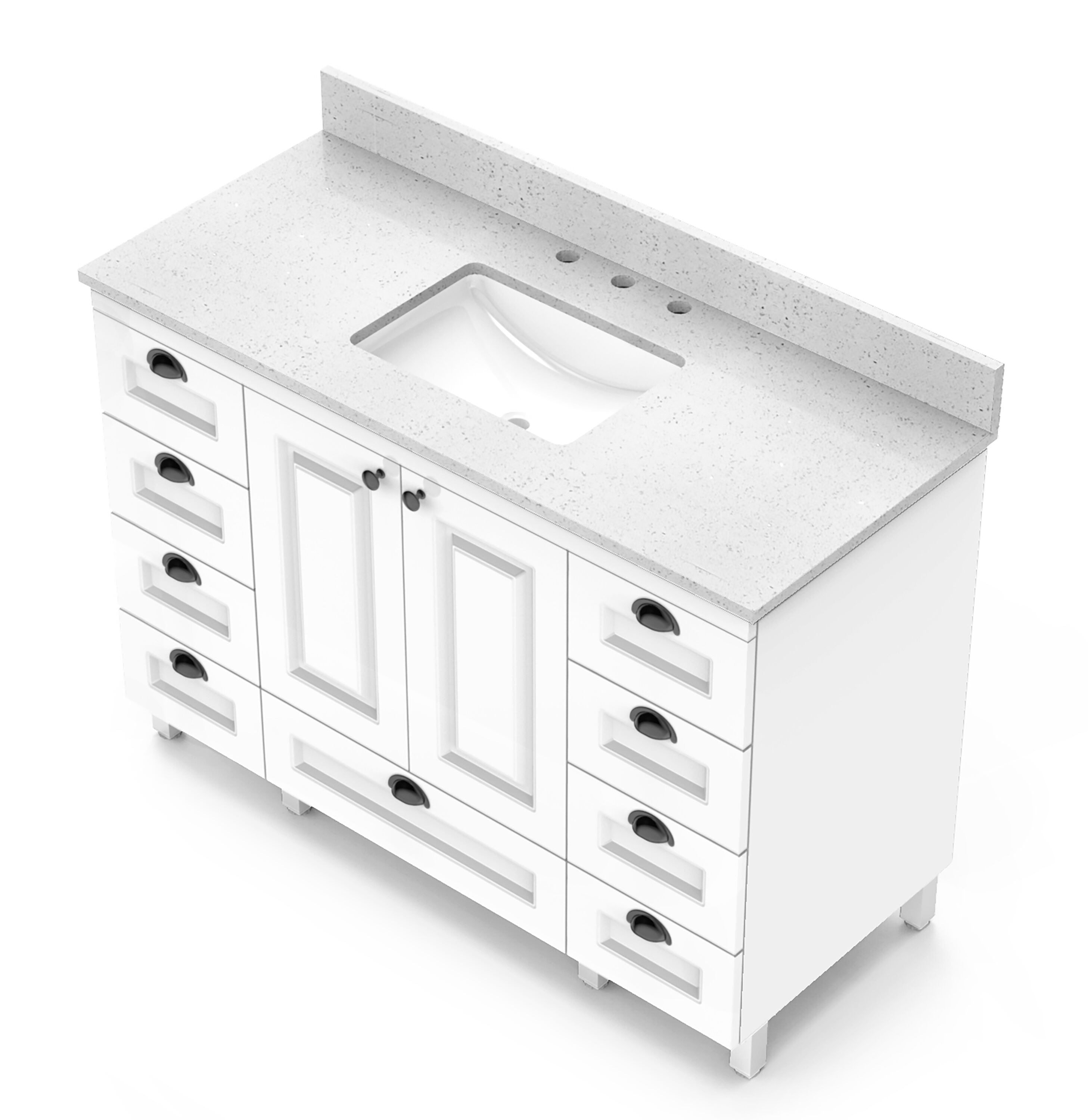 Tapa de tocador de baño Winette en color blanco pimienta, para lavabo individual bajo cubierta de 49 pulgadas x 22 pulgadas con 3 orificios.