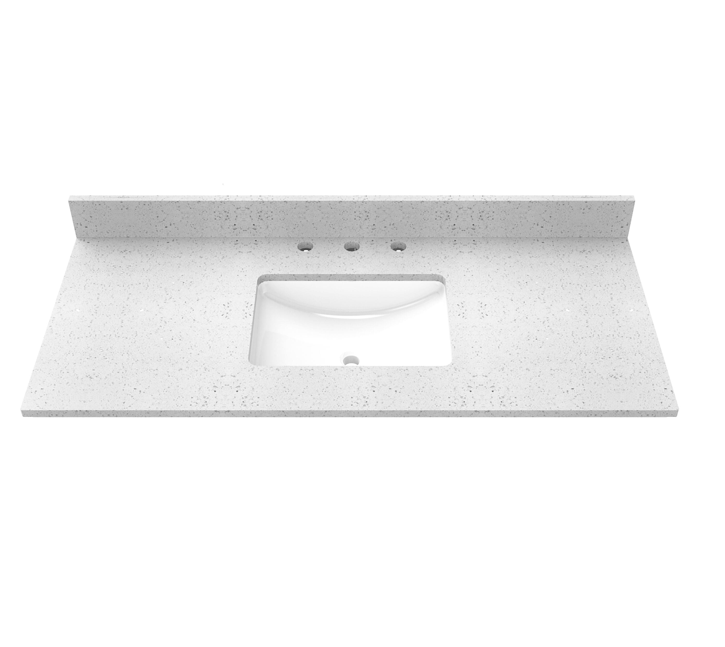 Tapa de tocador de baño Winette en color blanco pimienta, para lavabo individual bajo cubierta de 49 pulgadas x 22 pulgadas con 3 orificios.
