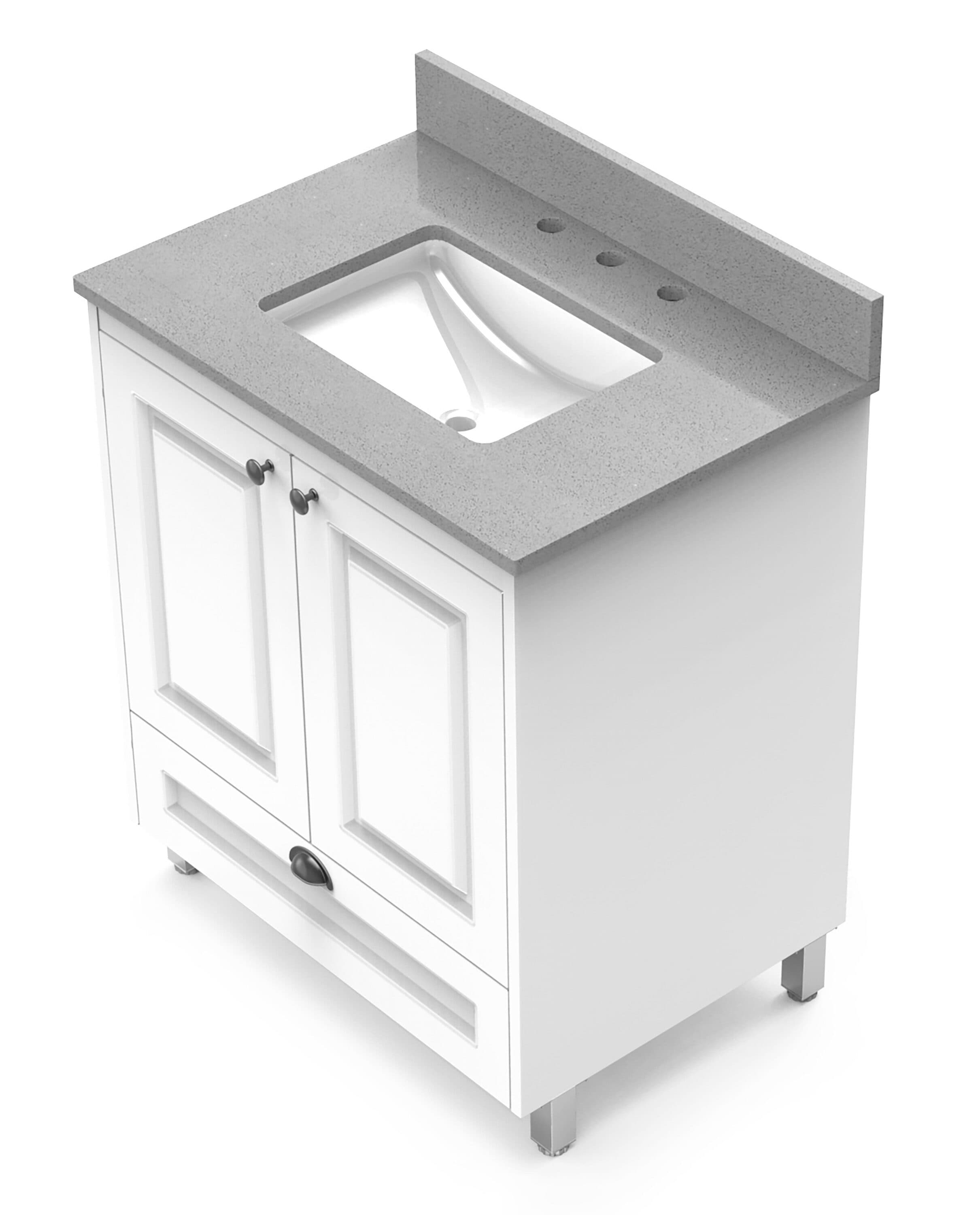 Tapa de tocador para baño de 31 pulgadas x 22 pulgadas en color gris con lavabo individual bajo encimera y 3 orificios - Winette
