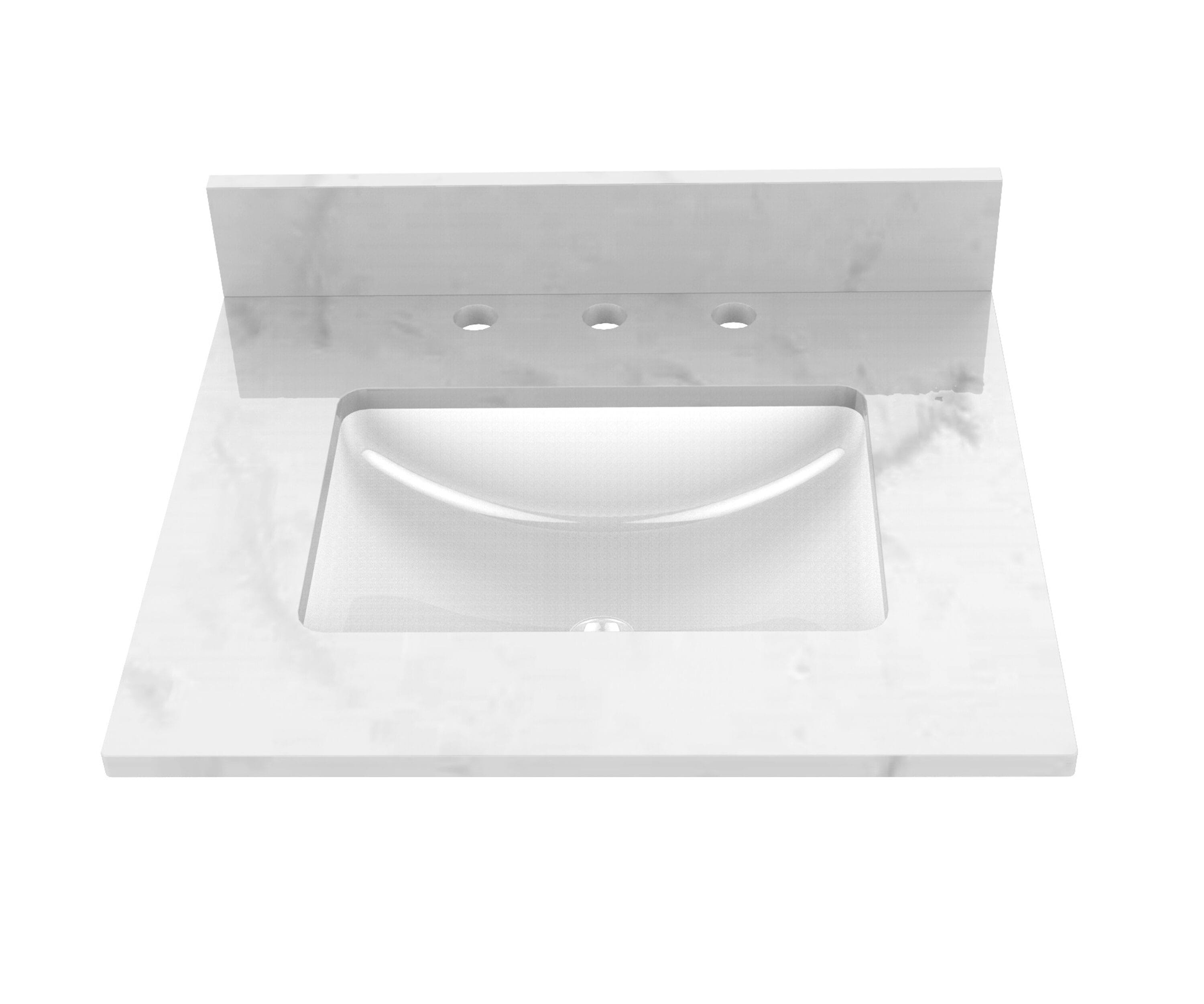 Encimera de baño con lavabo submontado de 3 orificios en blanco Carrara de 25 pulgadas x 22 pulgadas Winette