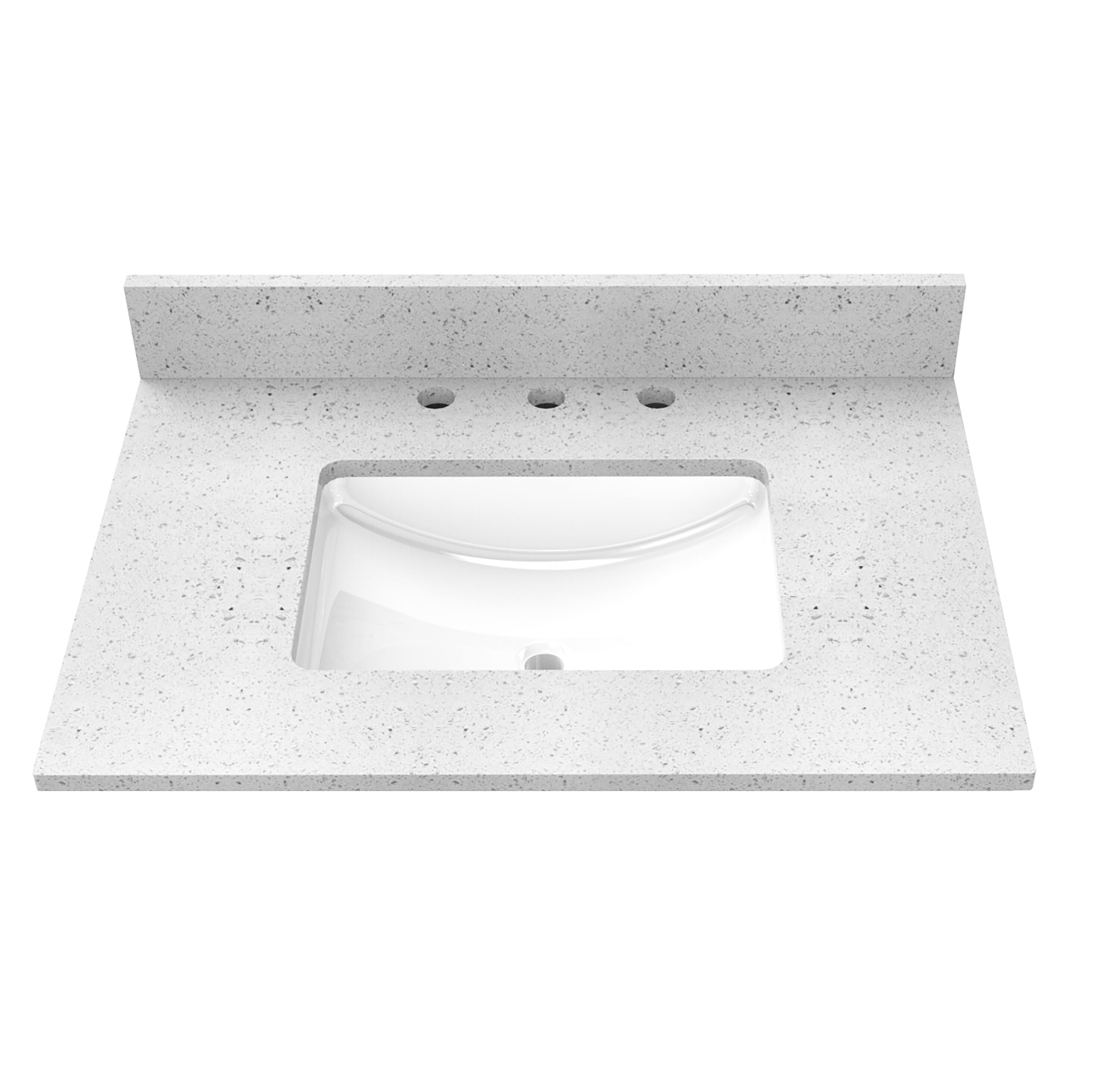 Tope de tocador de baño encastrado de 31 pulgadas x 22 pulgadas color blanco pimienta con un solo lavabo y 3 orificios - Winette