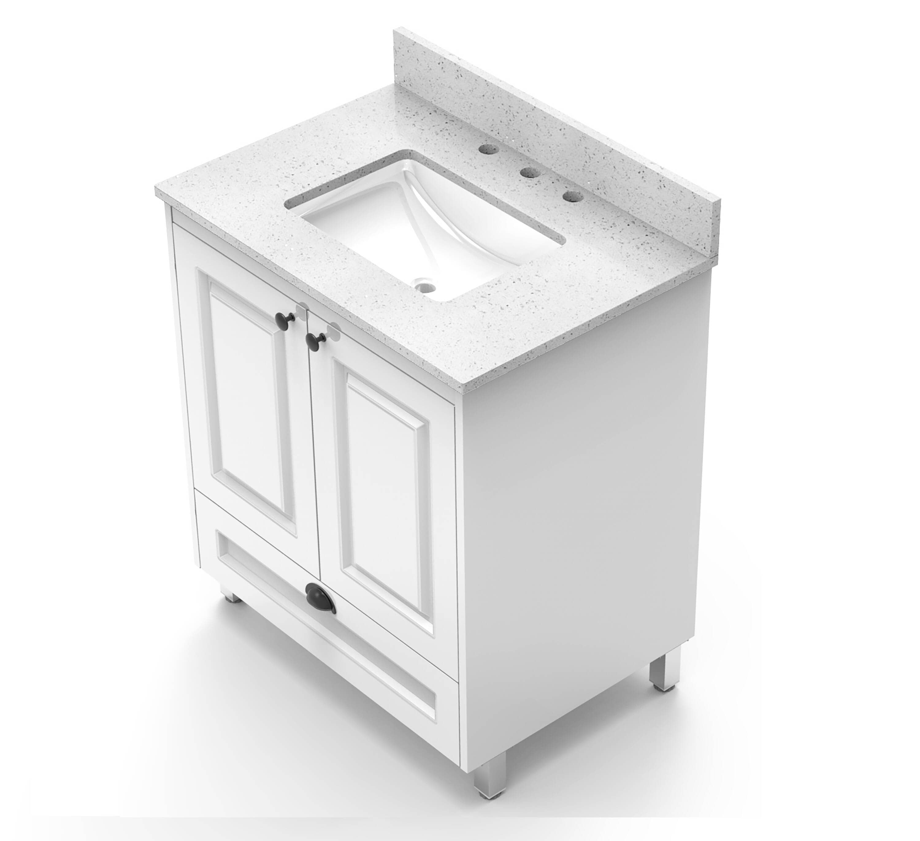 Tope de tocador de baño encastrado de 31 pulgadas x 22 pulgadas color blanco pimienta con un solo lavabo y 3 orificios - Winette