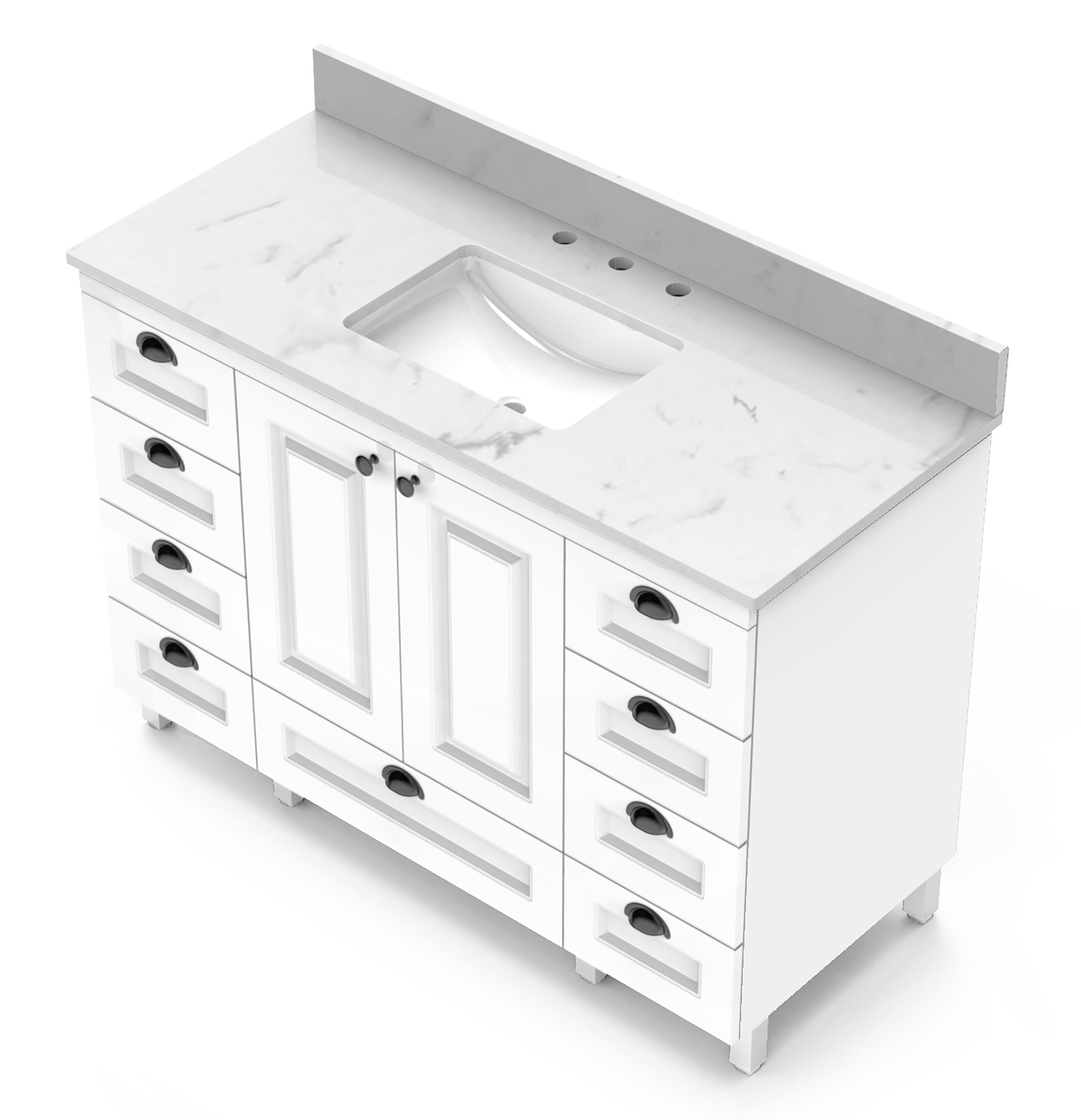 Tapa de tocador de baño de mármol blanco Carrara con lavabo individual bajo encimera de 49 pulgadas x 22 pulgadas con 3 agujeros