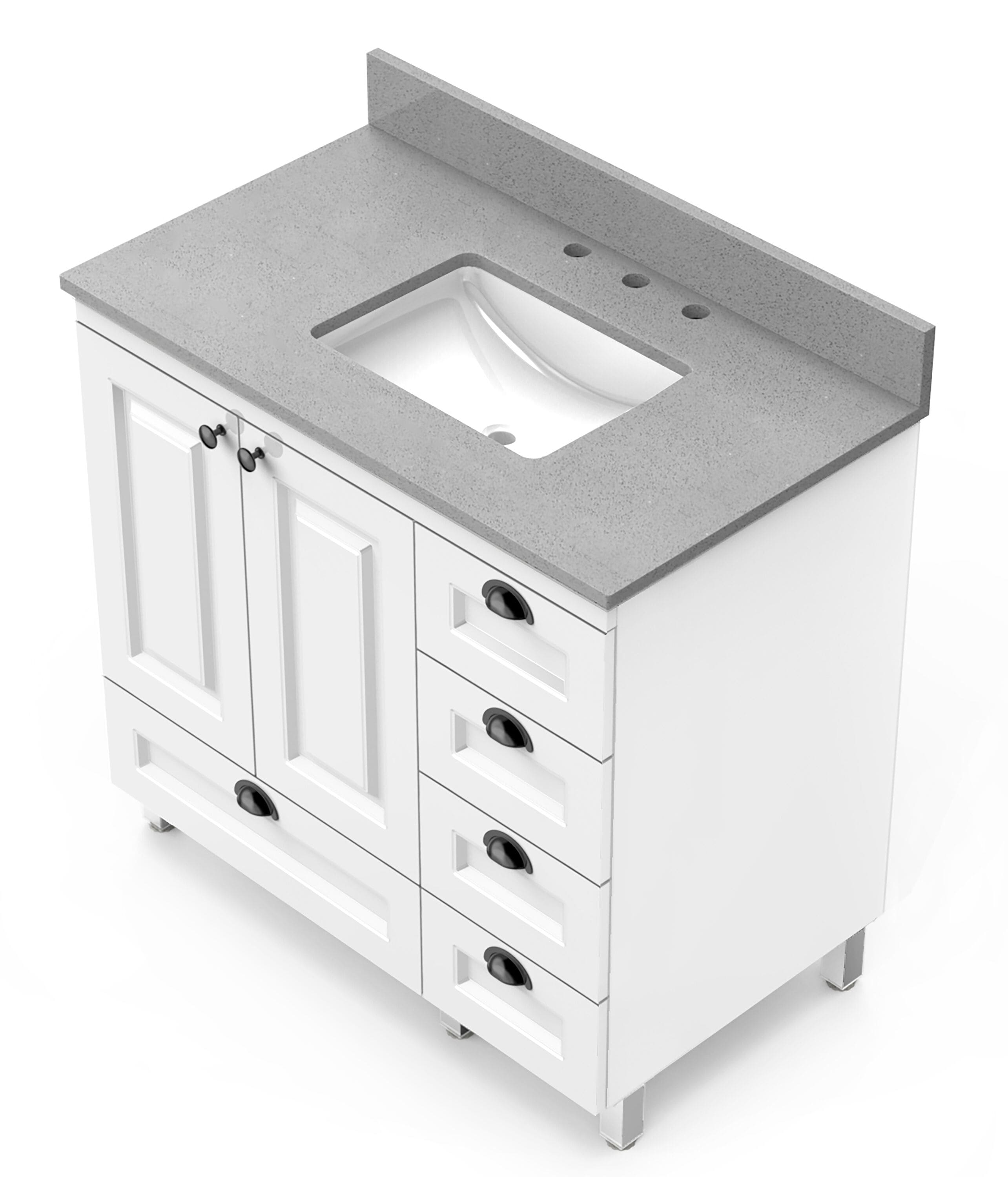 Encimera de Baño para Lavabo de un sólo Seno en Gris Winette 37 pulg. x 22 pul., Tipo Debajo del Mostrador con 3 Orificios -  WVTSG37