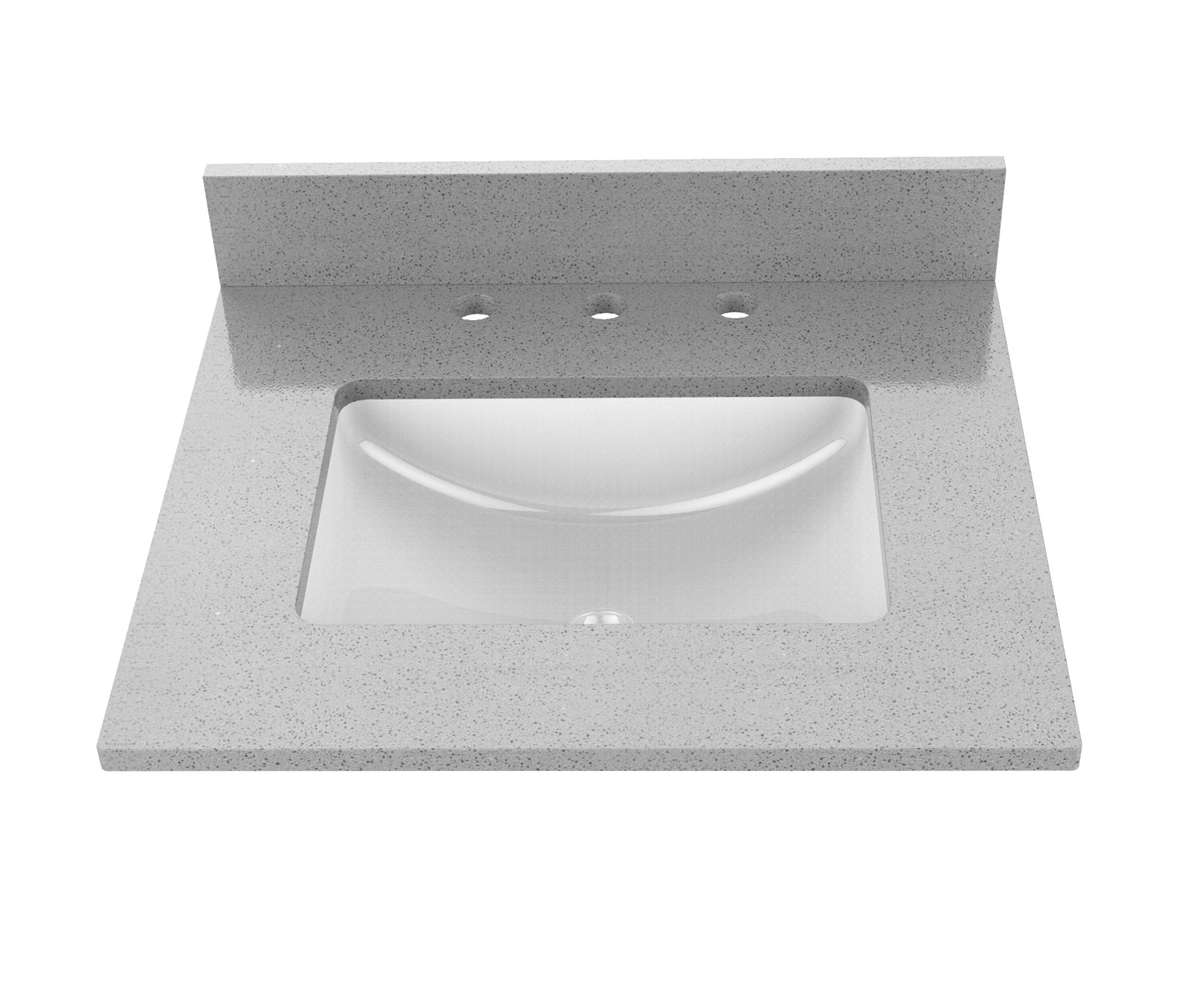 Tapa de tocador para baño de 25 pulgadas x 22 pulgadas en color gris para montaje debajo de la encimera con un solo lavabo y 3 orificios para grifería de Winette