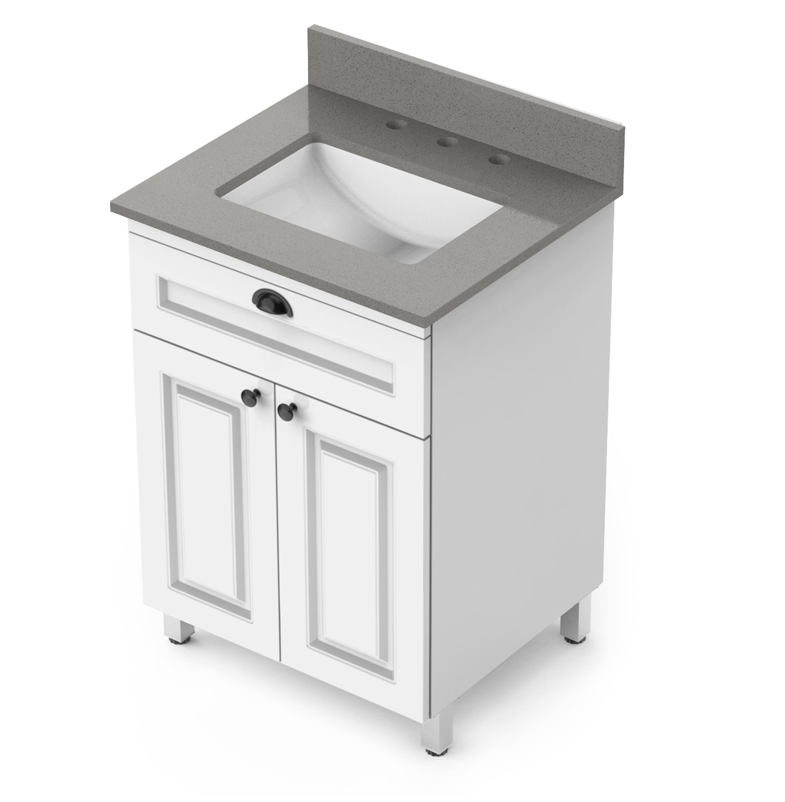 Tapa de tocador para baño de 25 pulgadas x 22 pulgadas en color gris para montaje debajo de la encimera con un solo lavabo y 3 orificios para grifería de Winette