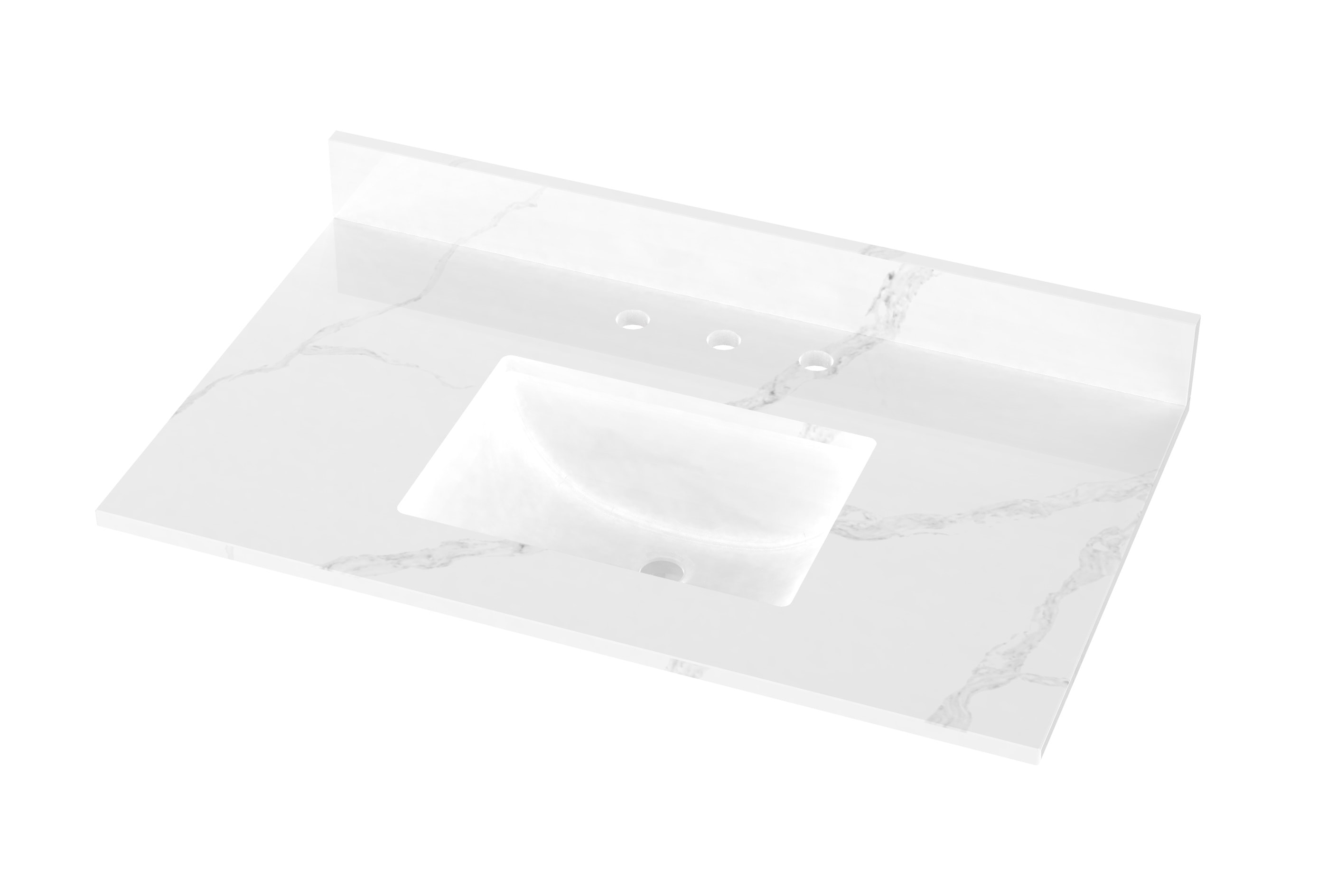 Encimera de tocador de baño de cuarzo blanco Calacatta de 37 pulgadas x 22 pulgadas con fregadero individual bajo encimera de 3 agujeros - WVTQ1504-37