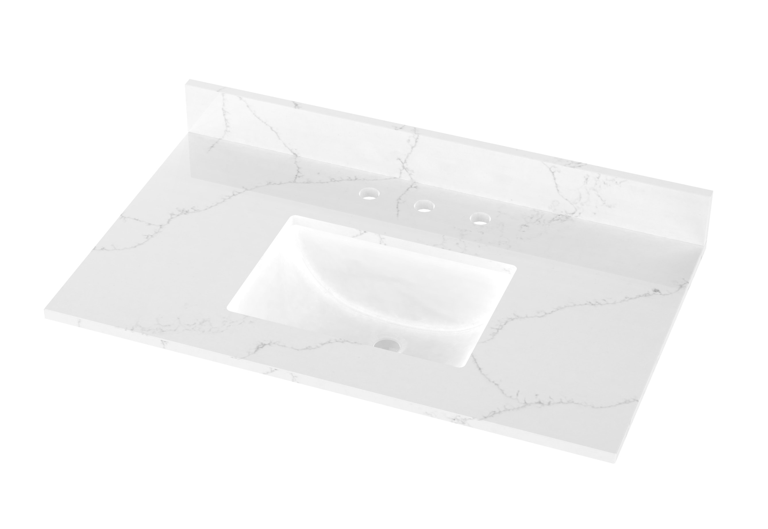 Tope de tocador para baño de 37 pulgadas x 22 pulgadas en cuarzo blanco de Carrara con lavabo individual bajo cubierta y 3 orificios - WVTQ1402-37
