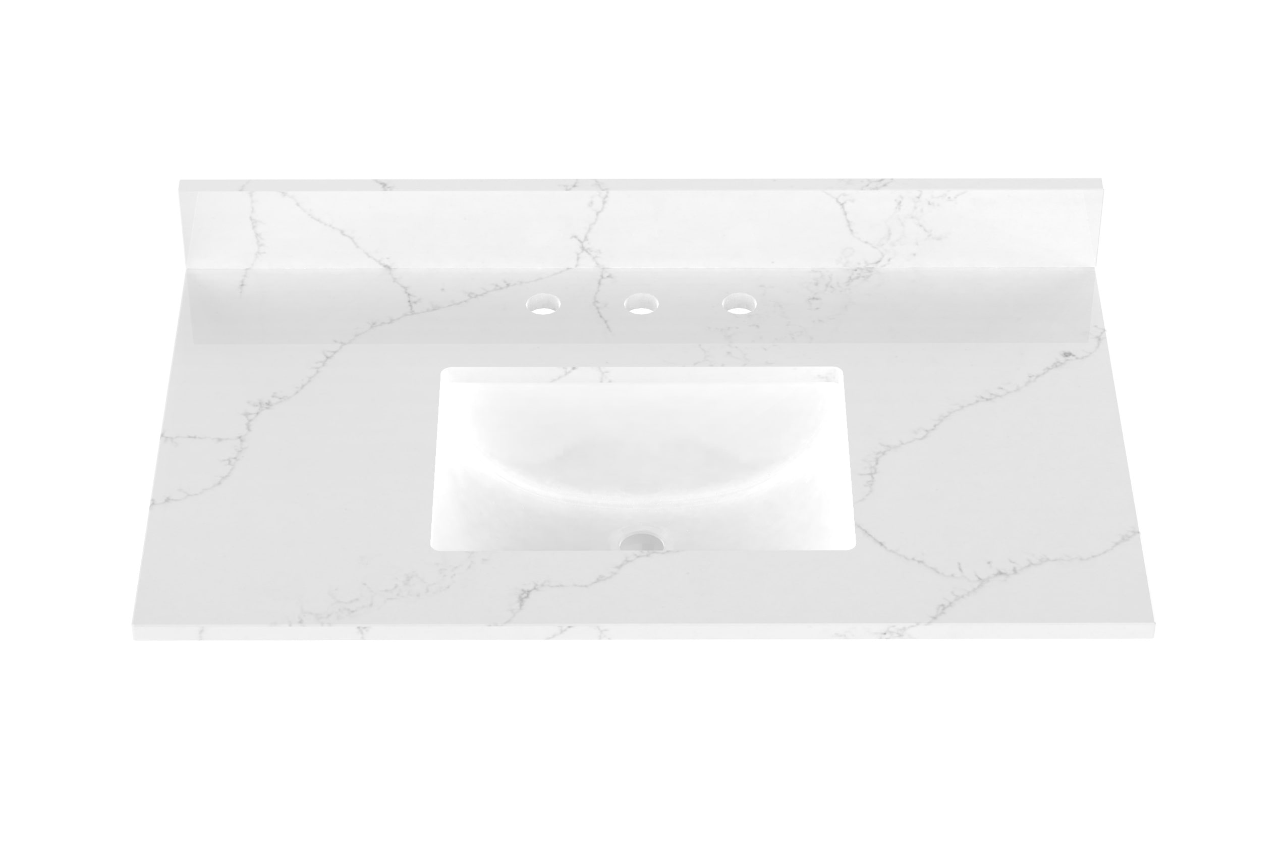 Tope de tocador para baño de 37 pulgadas x 22 pulgadas en cuarzo blanco de Carrara con lavabo individual bajo cubierta y 3 orificios - WVTQ1402-37