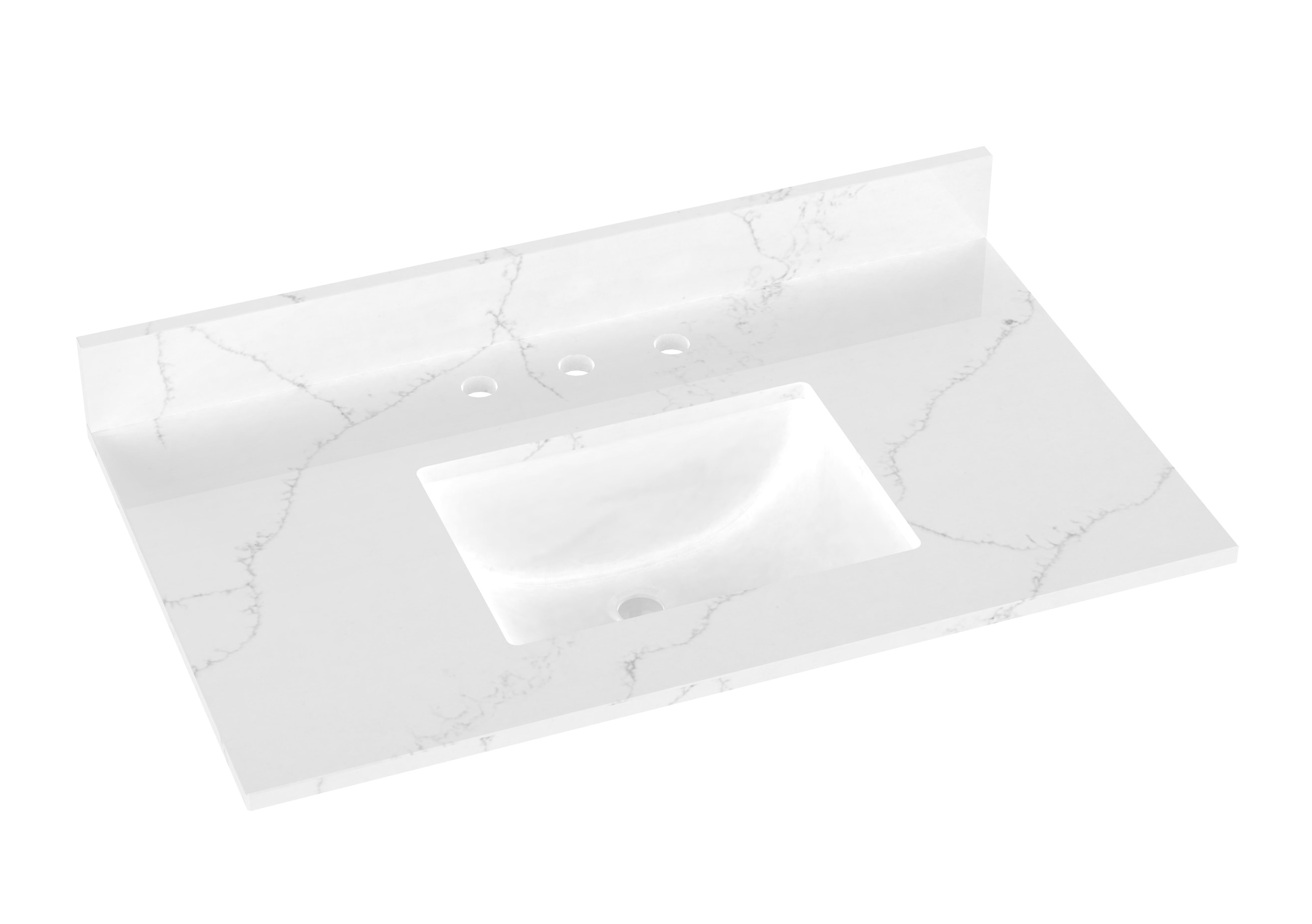 Tope de tocador para baño de 37 pulgadas x 22 pulgadas en cuarzo blanco de Carrara con lavabo individual bajo cubierta y 3 orificios - WVTQ1402-37
