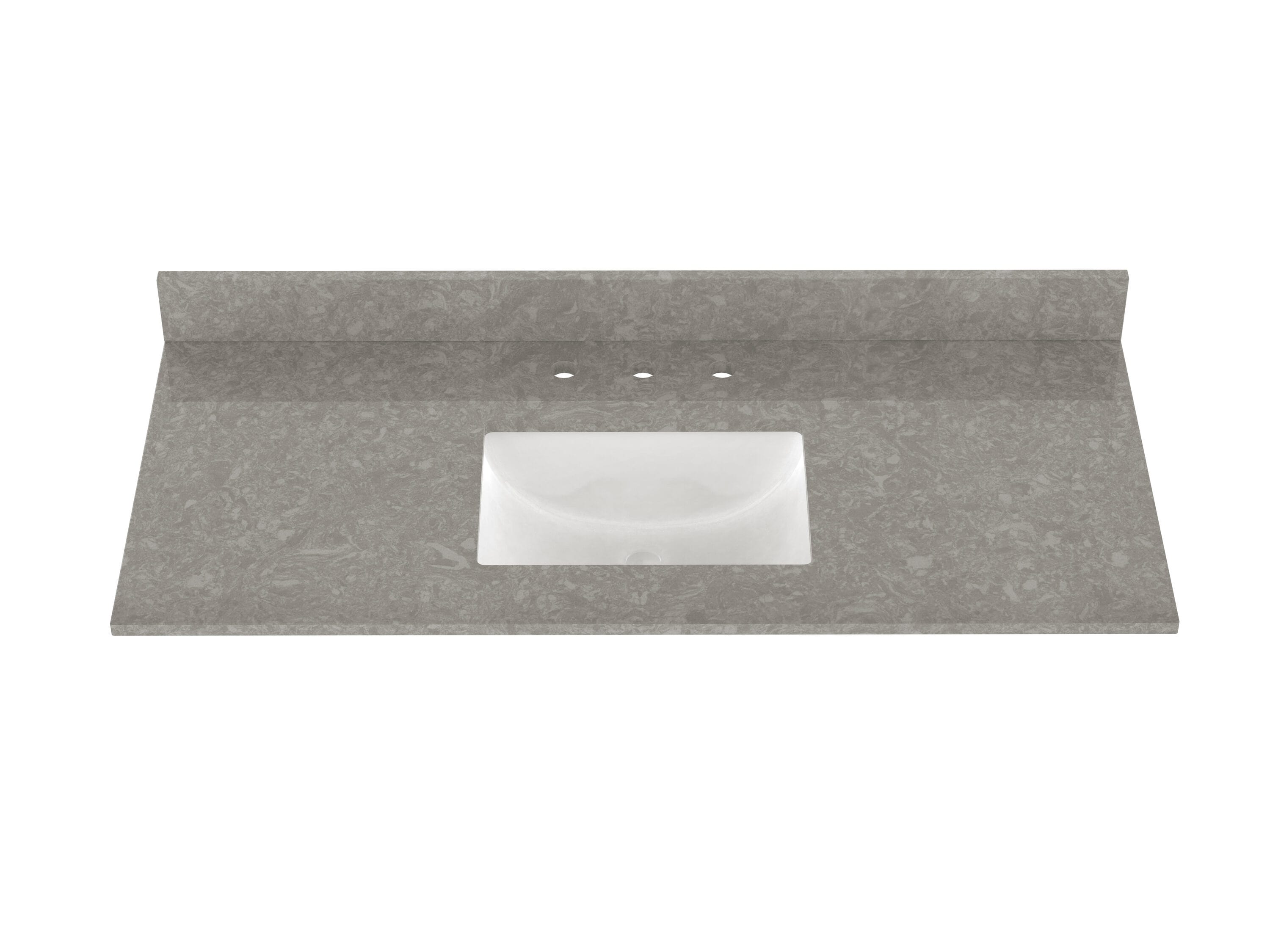 Cubierta de tocador para baño de cuarzo gris carbón de 49 x 22 pulgadas con lavabo bajo cubierta individual de 3 orificios Winette WVTQ3201-49