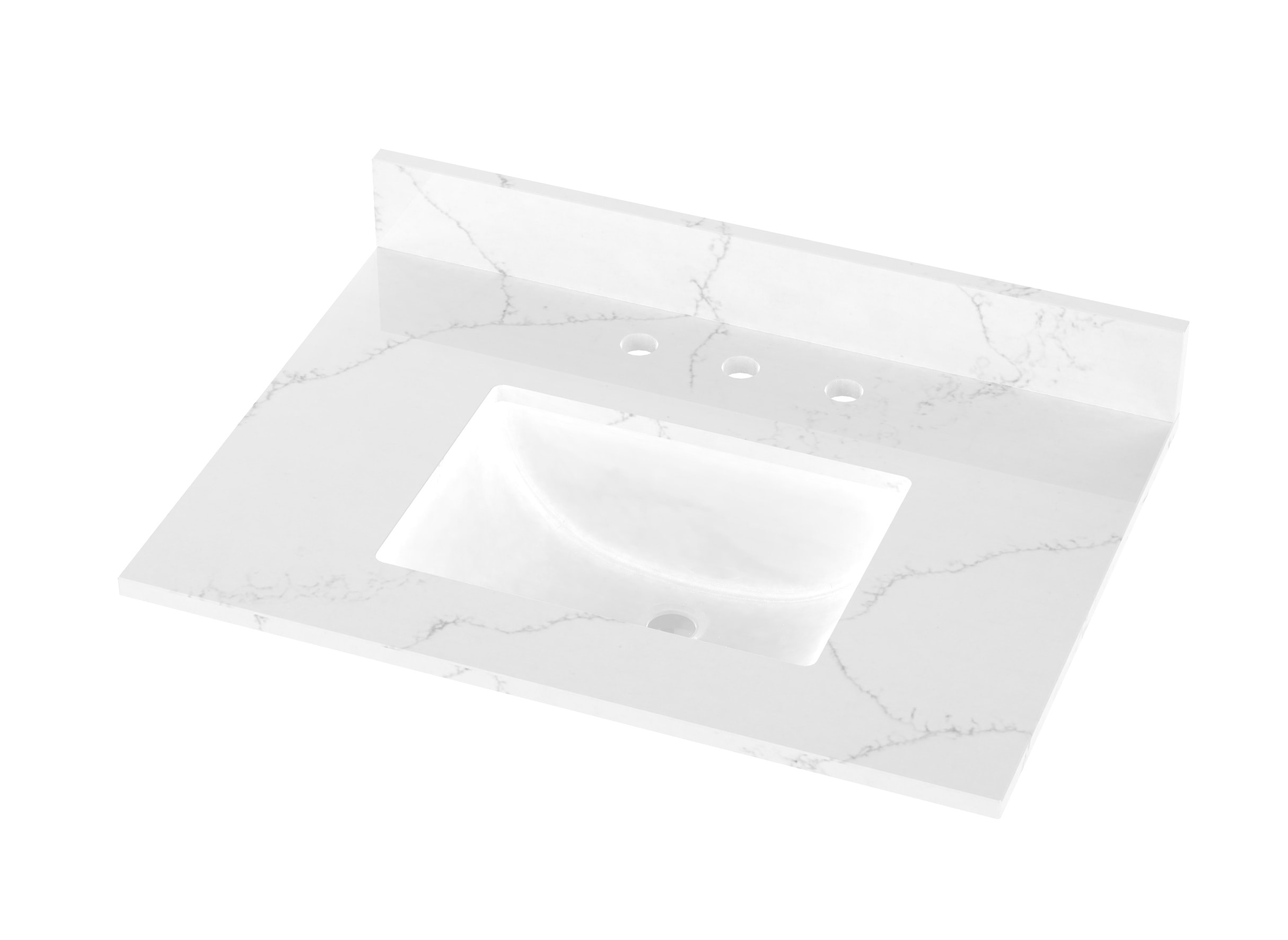 Tapa de tocador de baño de 31 pulgadas x 22 pulgadas, blanco de Carrara, de cuarzo para montaje inferior con fregadero individual y 3 orificios