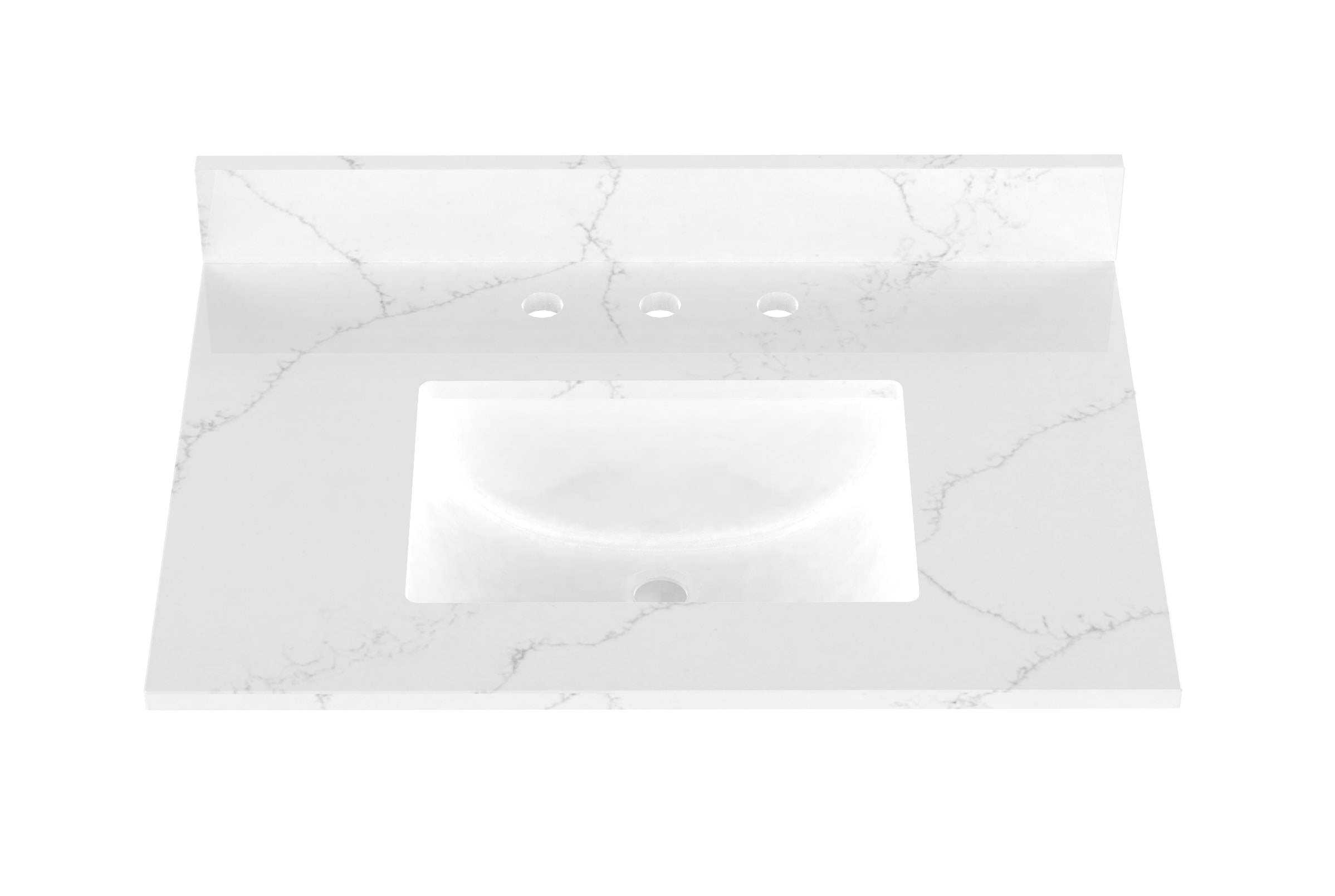 Tapa de tocador de baño de 31 pulgadas x 22 pulgadas, blanco de Carrara, de cuarzo para montaje inferior con fregadero individual y 3 orificios