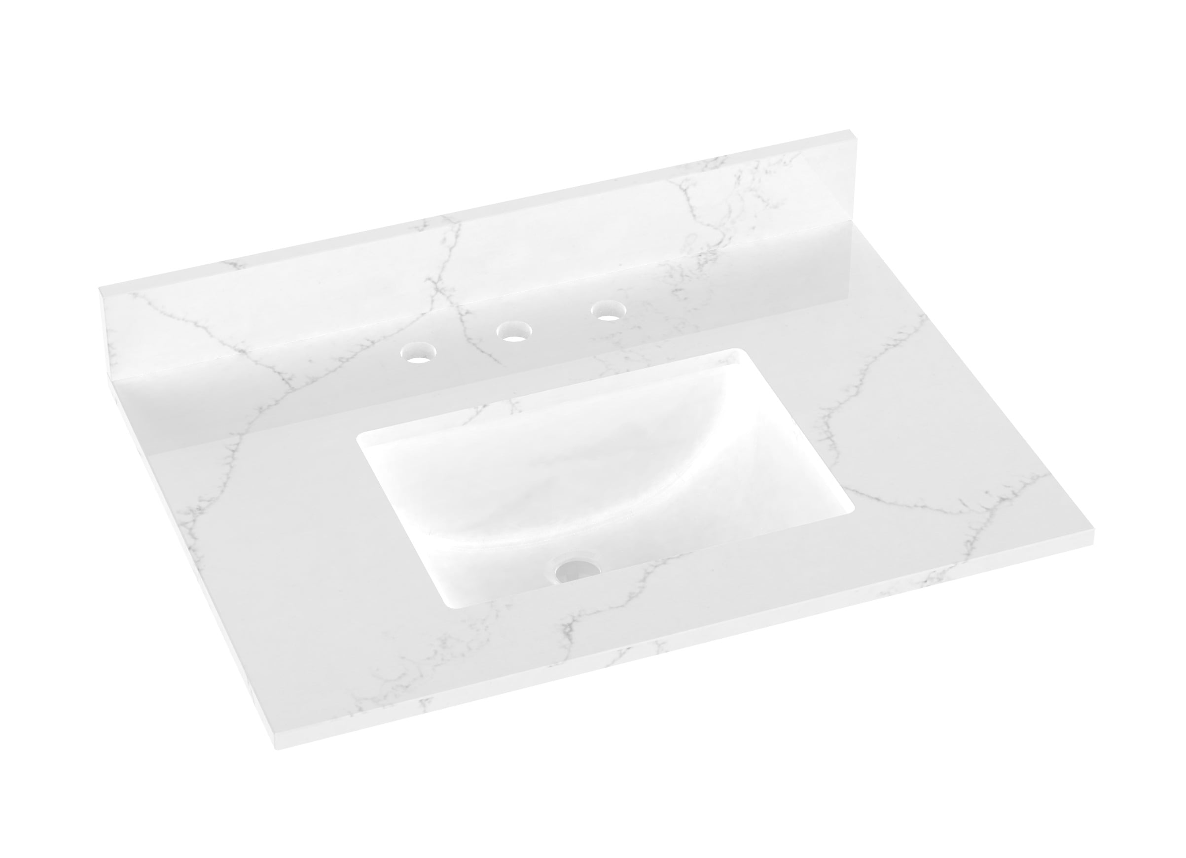 Tapa de tocador de baño de 31 pulgadas x 22 pulgadas, blanco de Carrara, de cuarzo para montaje inferior con fregadero individual y 3 orificios