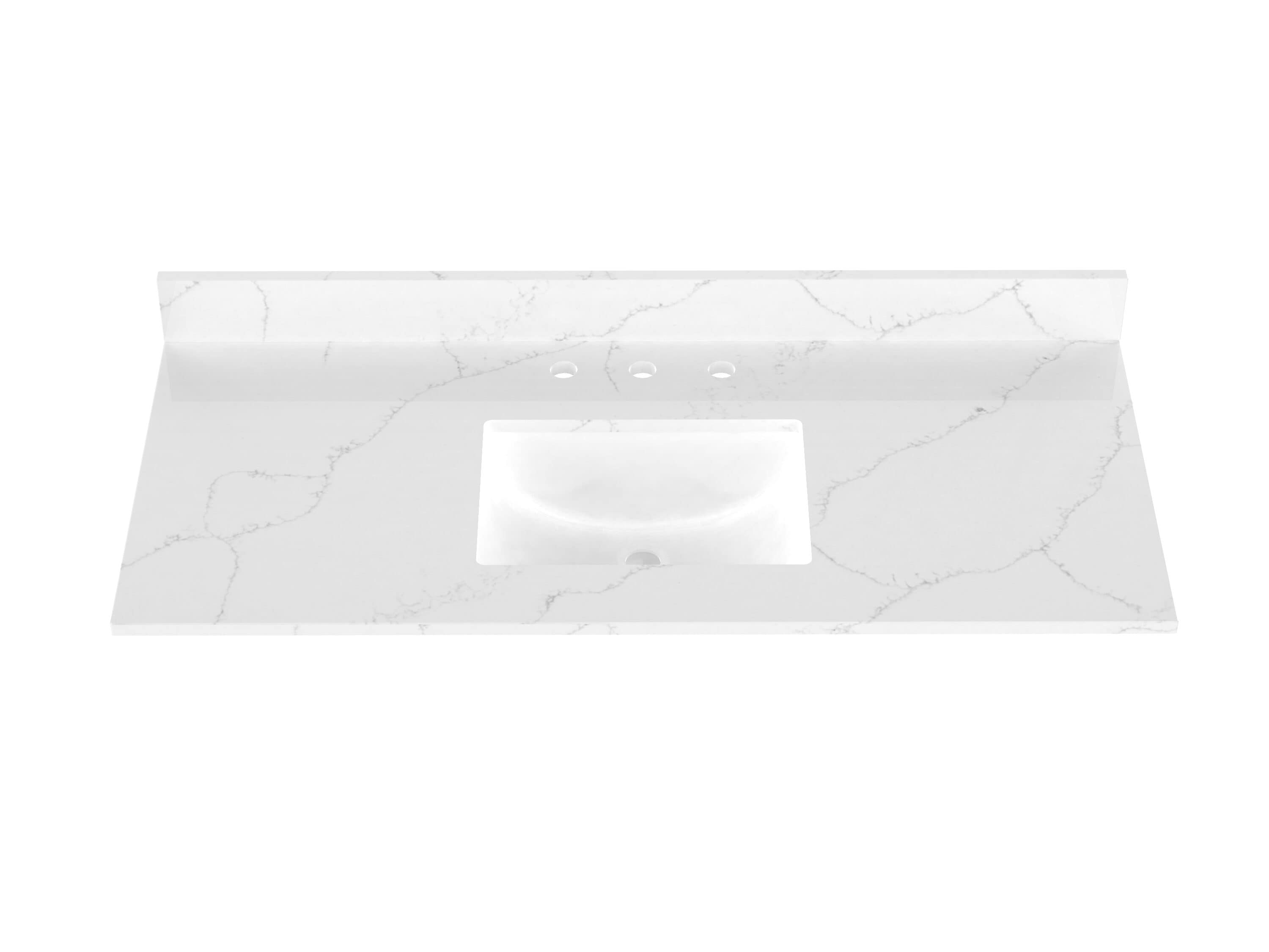 Tapa de tocador para baño de 49 pulgadas x 22 pulgadas en cuarzo blanco Carrara con lavabo individual bajo cubierta y 3 orificios de Winette - WVTQ1402-49.