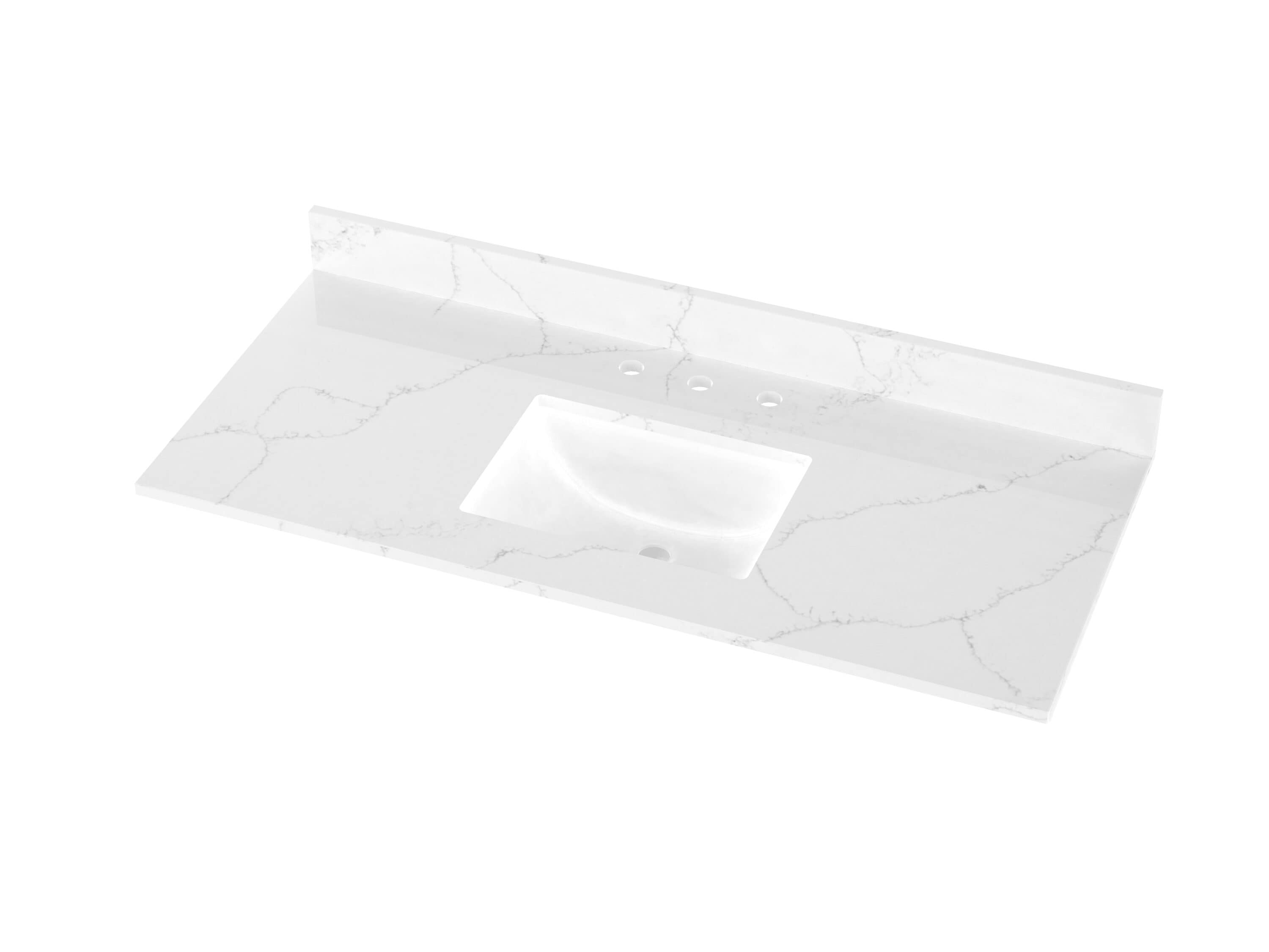 Tapa de tocador para baño de 49 pulgadas x 22 pulgadas en cuarzo blanco Carrara con lavabo individual bajo cubierta y 3 orificios de Winette - WVTQ1402-49.