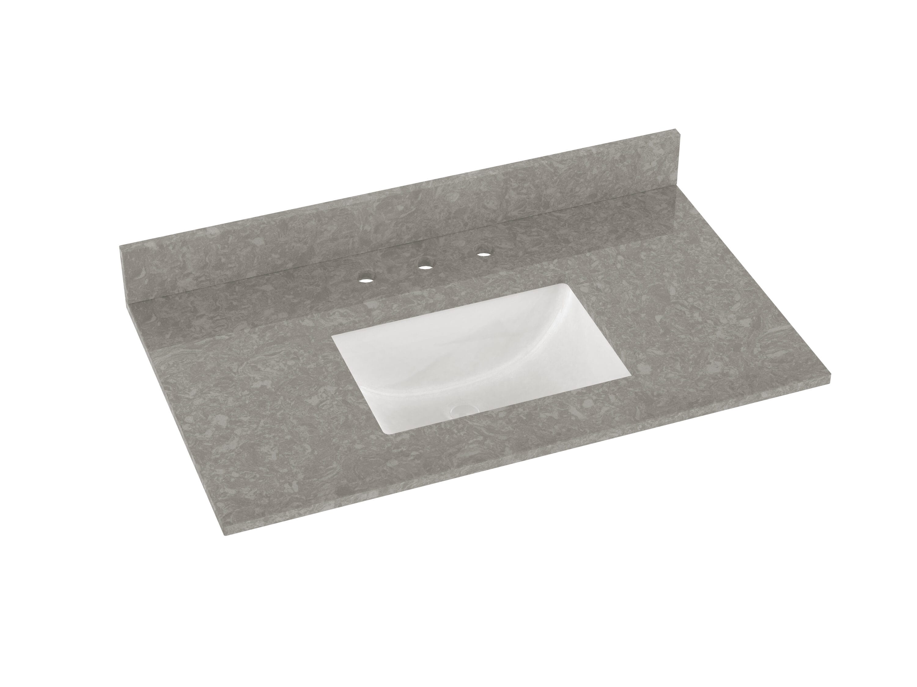 Tope de tocador para baño de cuarzo en tono gris carbón con fregadero individual bajo cubierta de 37 pulgadas x 22 pulgadas y 3 perforaciones - WVTQ3201-37