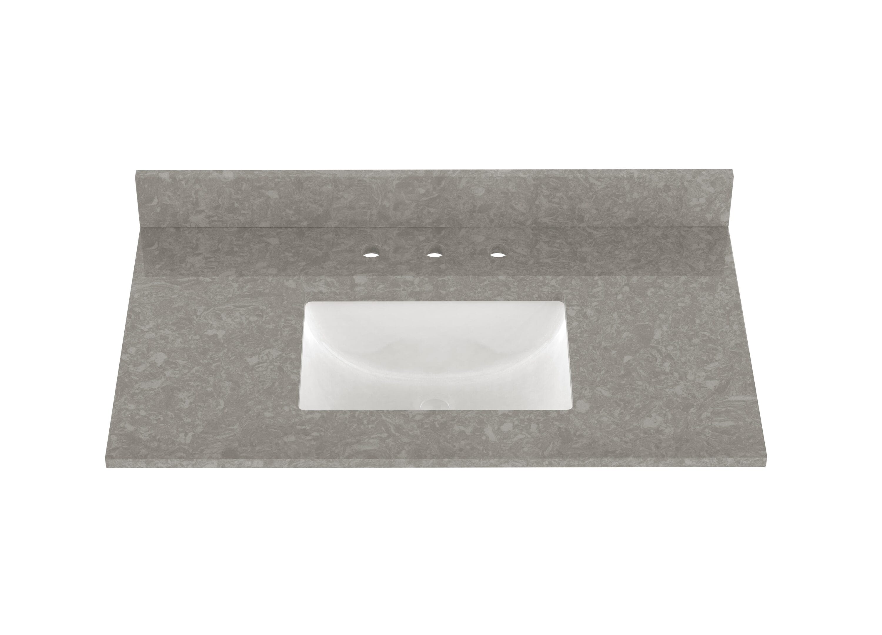 Tope de tocador para baño de cuarzo en tono gris carbón con fregadero individual bajo cubierta de 37 pulgadas x 22 pulgadas y 3 perforaciones - WVTQ3201-37