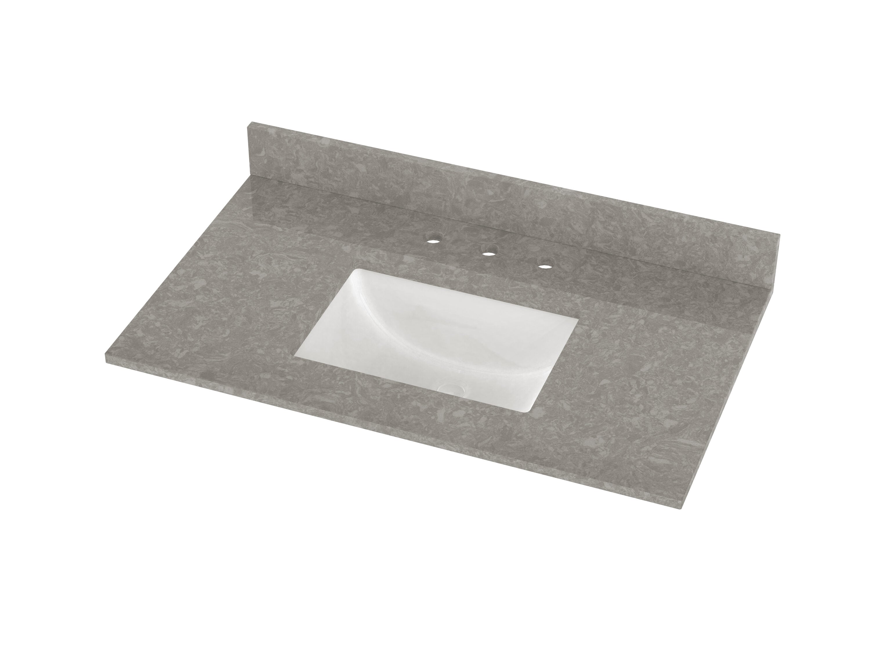 Tope de tocador para baño de cuarzo en tono gris carbón con fregadero individual bajo cubierta de 37 pulgadas x 22 pulgadas y 3 perforaciones - WVTQ3201-37