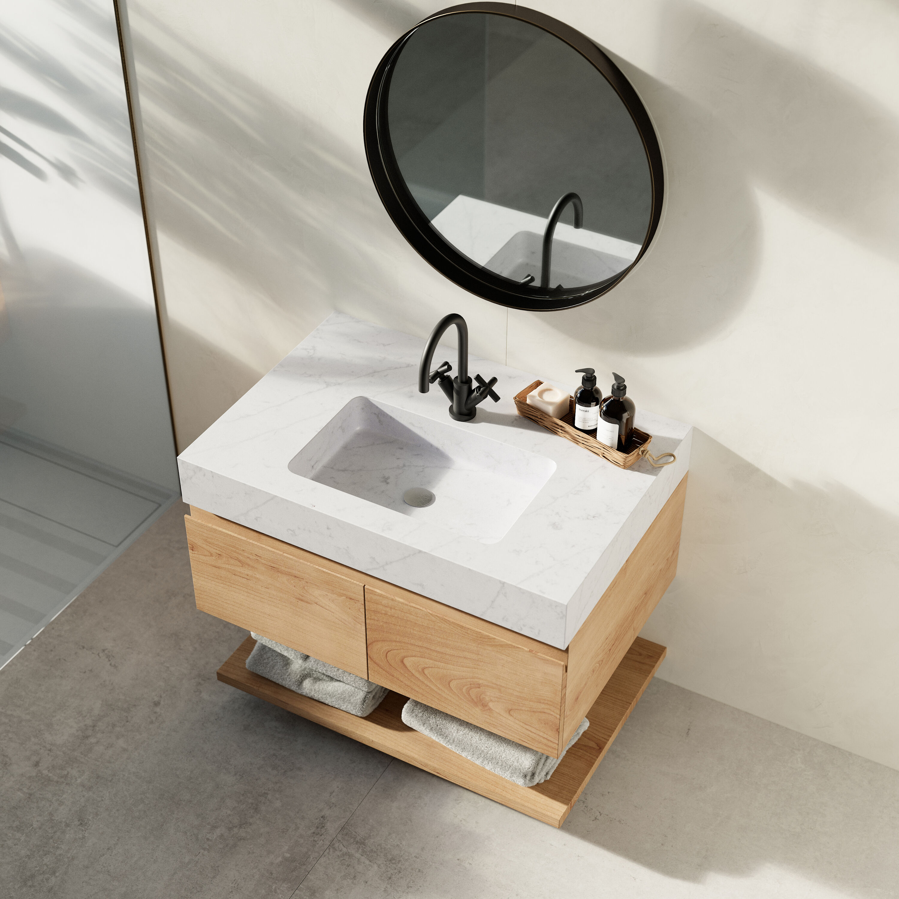 Encimera de baño con lavabo integrado de cuarzo Statuario de 36 pulgadas x 22 pulgadas con un solo orificio - Silestone EVITA 256961