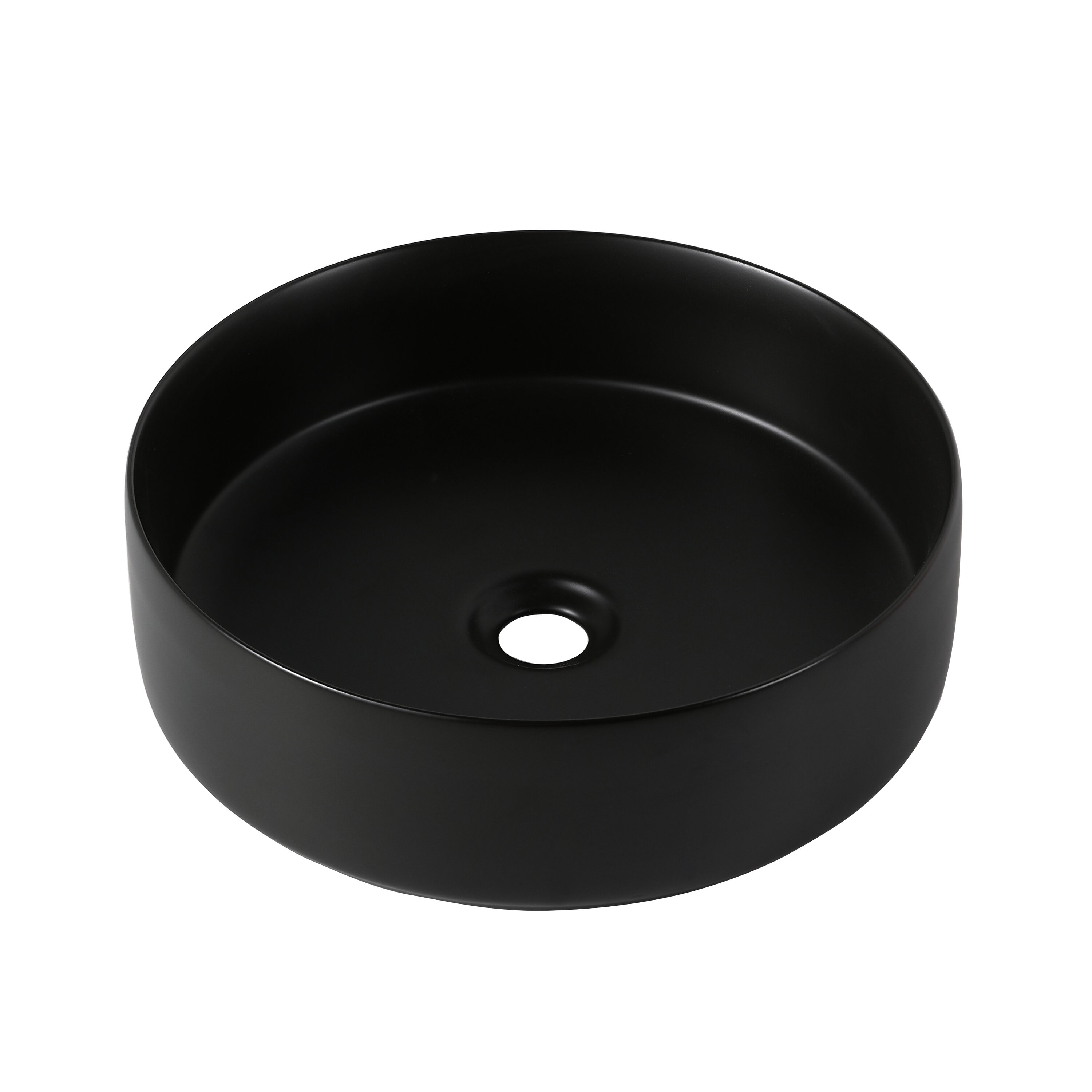 Encimera de tocador de baño con lavabo único de cerámica negra WELLFOR 15.7 pulgadas x 15.7 pulgadas GLEM-104414