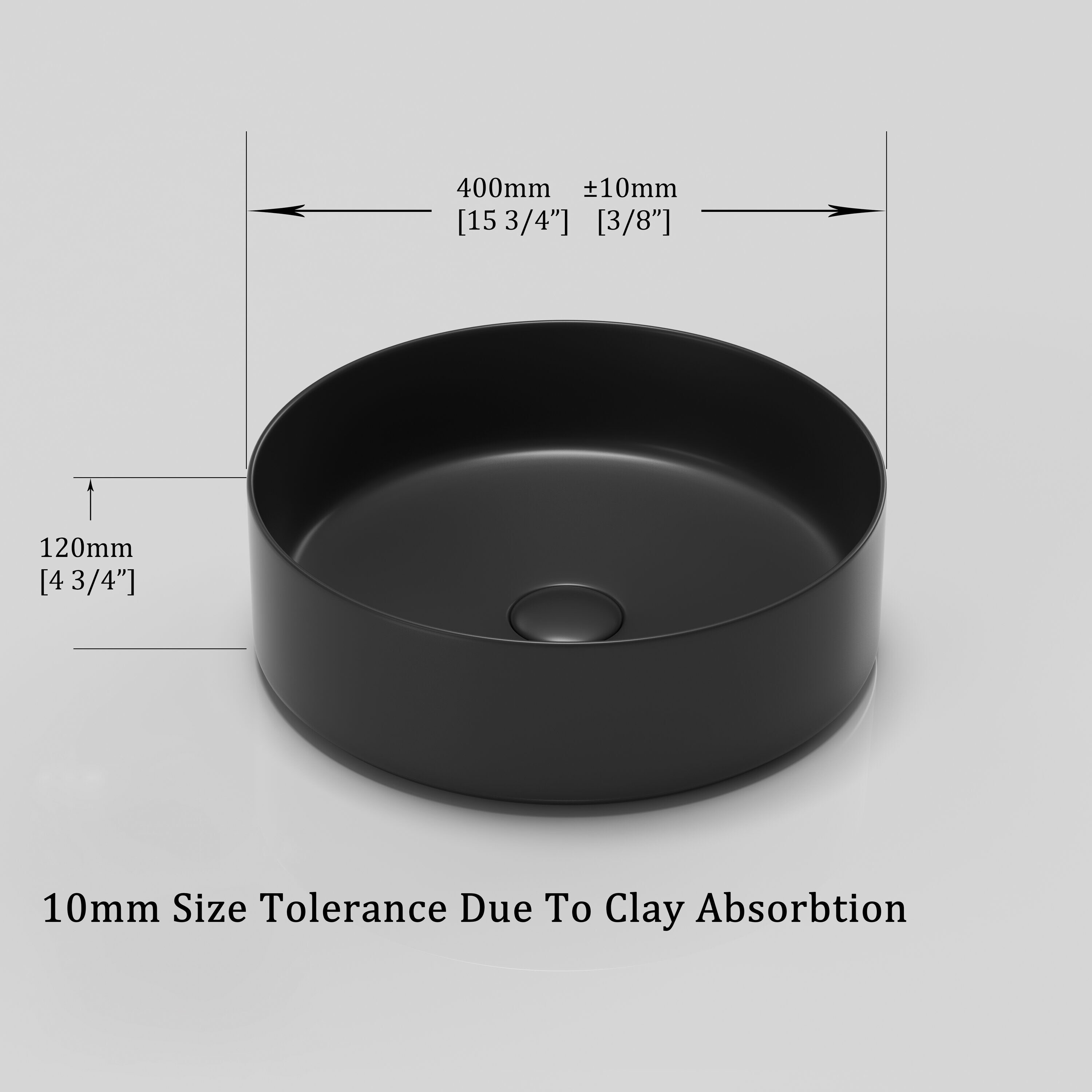 Encimera de tocador de baño con lavabo único de cerámica negra WELLFOR 15.7 pulgadas x 15.7 pulgadas GLEM-104414