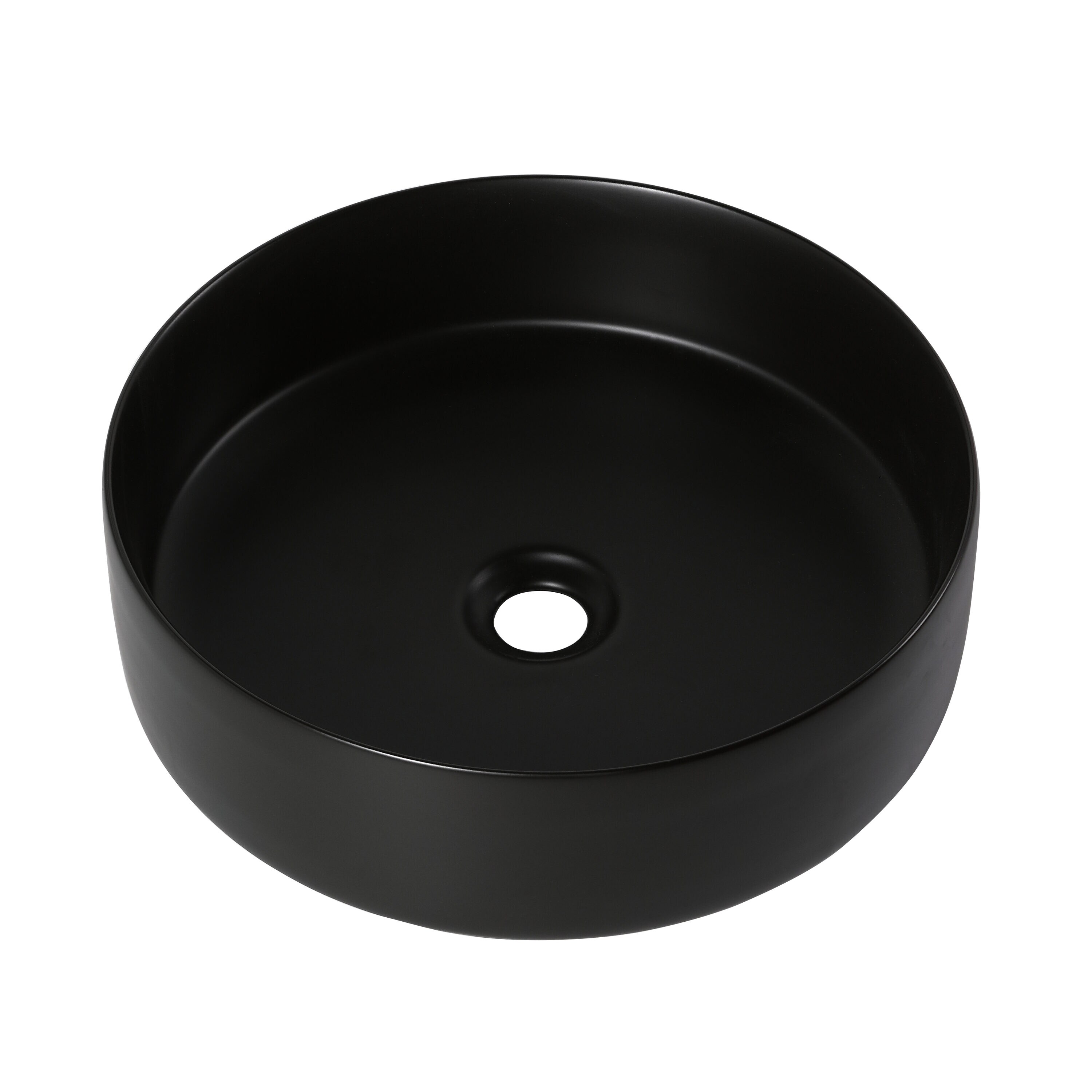 Encimera de tocador de baño con lavabo único de cerámica negra WELLFOR 15.7 pulgadas x 15.7 pulgadas GLEM-104414
