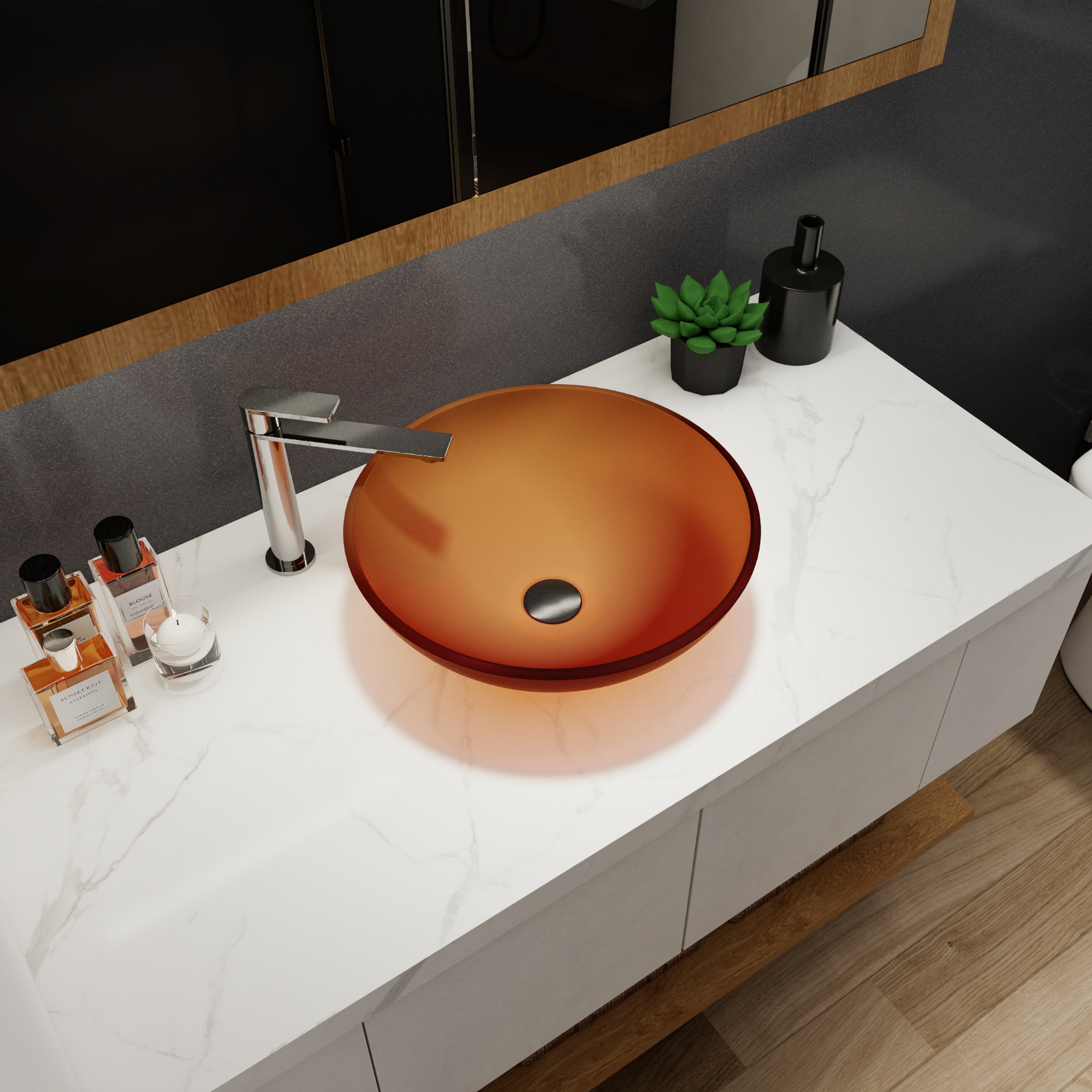 Encimera de baño de cerámica verde para lavabo único de 15.7 pulgadas x 15.7 pulgadas WELLFOR GLEM-77122.