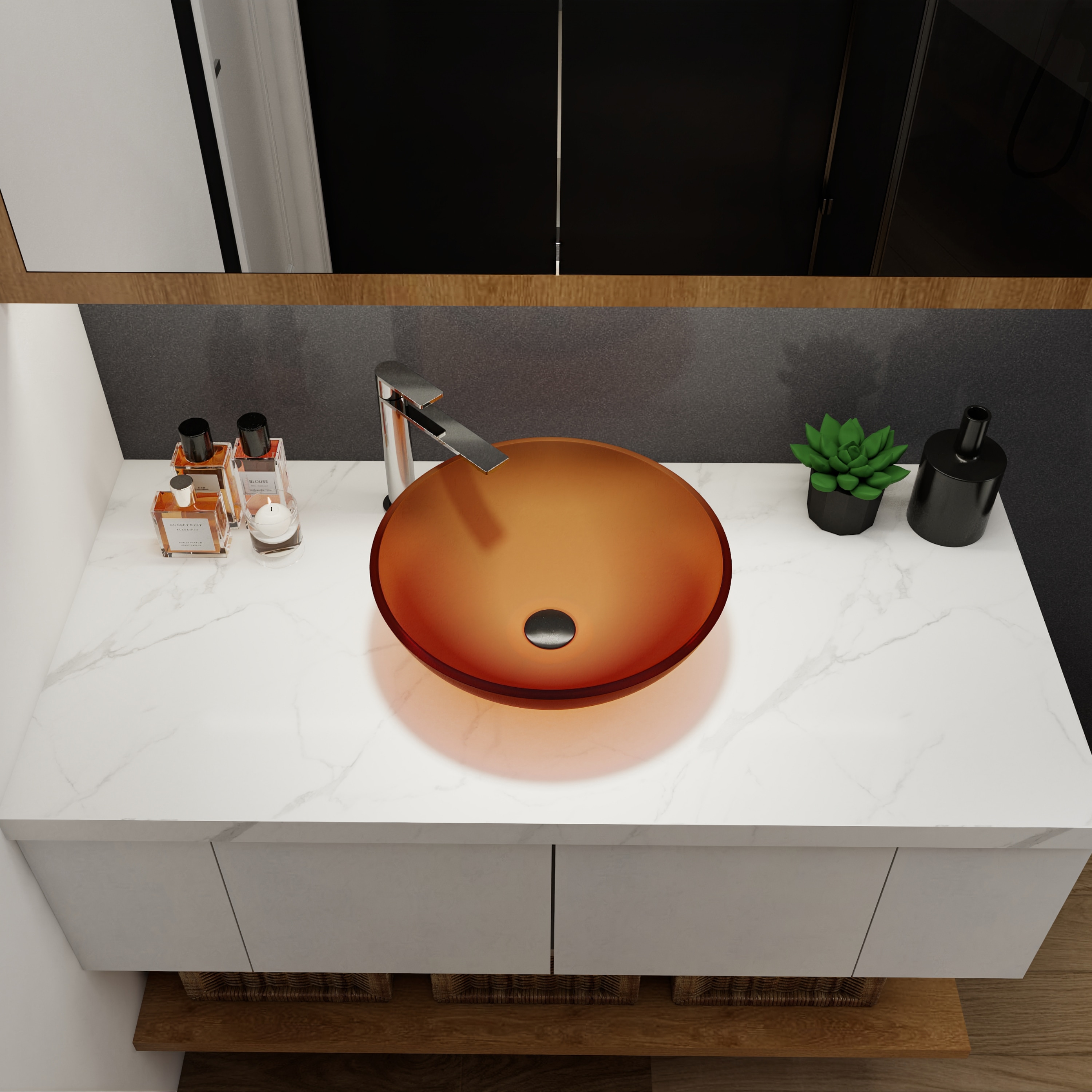 Encimera de baño de cerámica verde para lavabo único de 15.7 pulgadas x 15.7 pulgadas WELLFOR GLEM-77122.