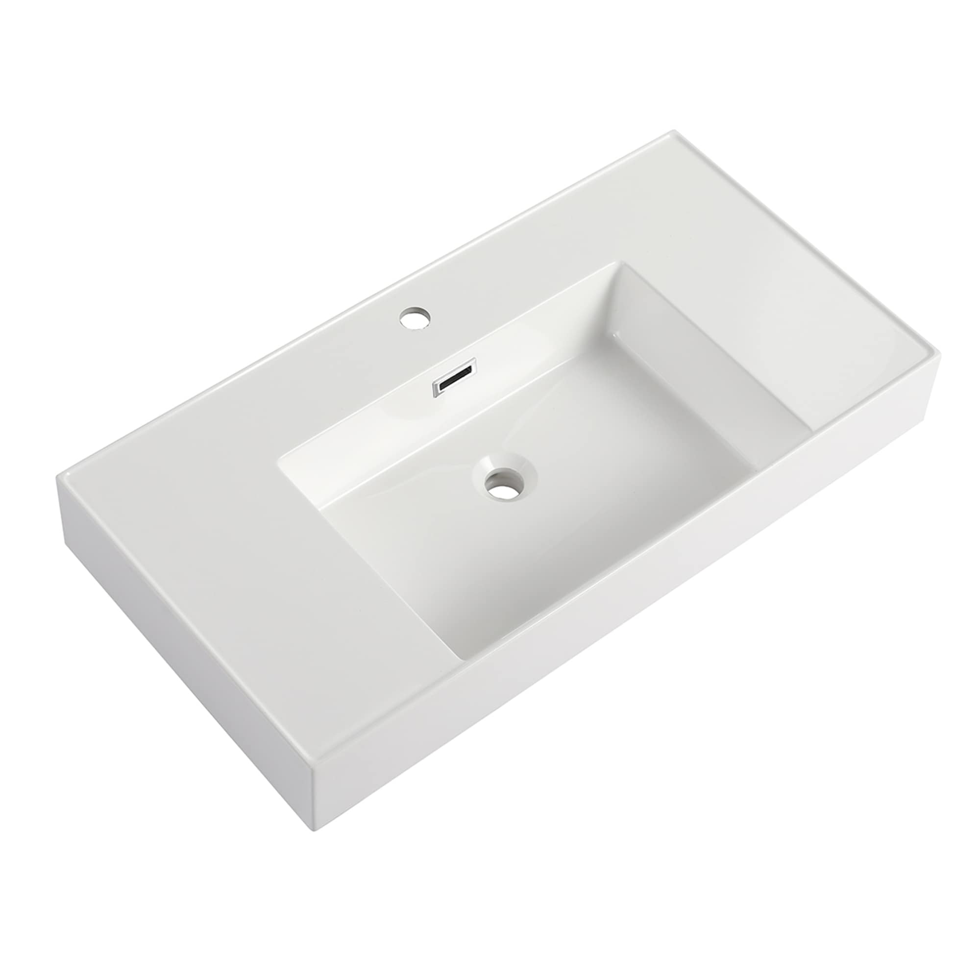 Tope de tocador para baño de mármol cultivado blanco de 36 pulgadas x 18 pulgadas con lavabo individual empotrado y un orificio de grifo - NIE-M5TP980.