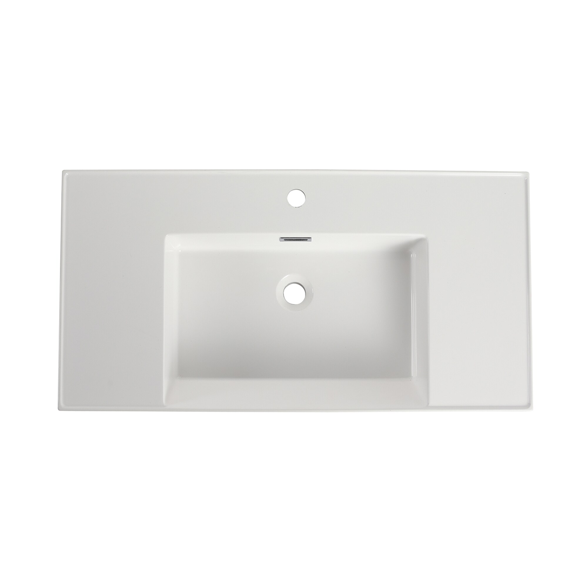 Tope de tocador para baño de mármol cultivado blanco de 36 pulgadas x 18 pulgadas con lavabo individual empotrado y un orificio de grifo - NIE-M5TP980.
