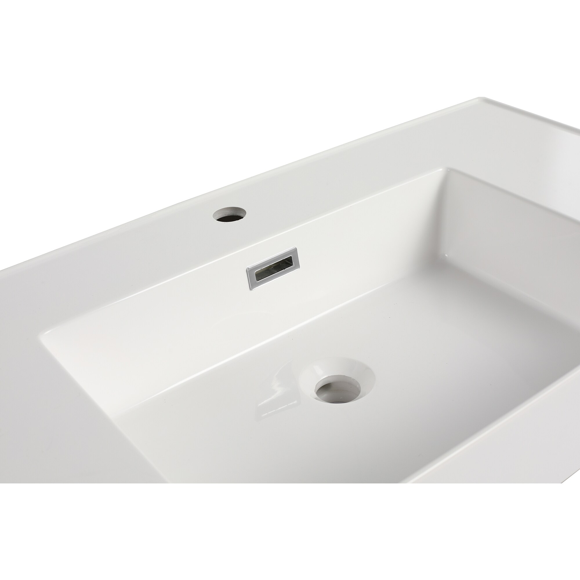 Tope de tocador para baño de mármol cultivado blanco de 36 pulgadas x 18 pulgadas con lavabo individual empotrado y un orificio de grifo - NIE-M5TP980.