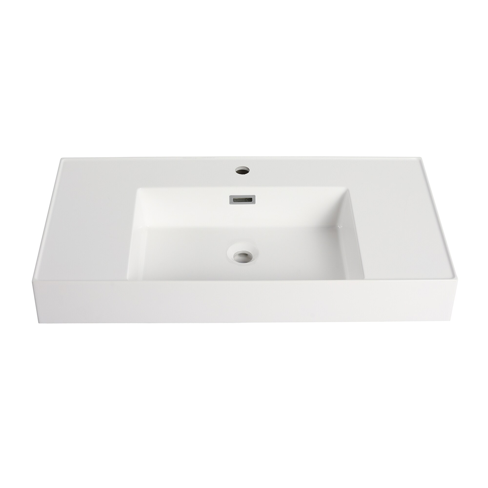 Tope de tocador para baño de mármol cultivado blanco de 36 pulgadas x 18 pulgadas con lavabo individual empotrado y un orificio de grifo - NIE-M5TP980.
